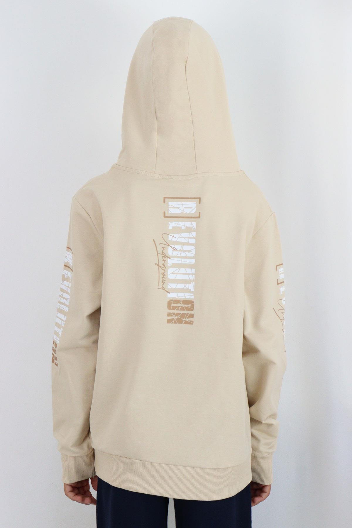 Breeze Erkek Çocuk Sweatshirt Kapüşonlu Kanguru Cepli Krem (9-16 Yaş)