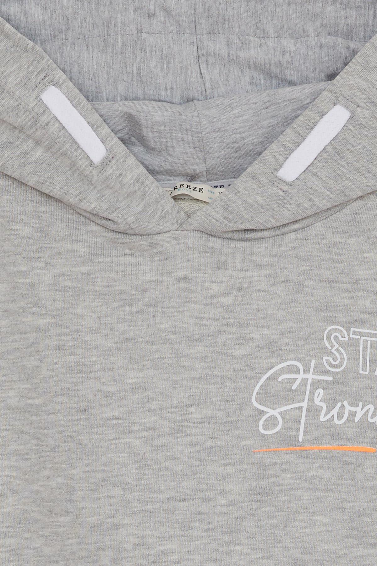 Breeze Erkek Çocuk Sweatshirt Kapüşonlu Yazı Baskılı Açık Gri Melanj (9-16 Yaş)