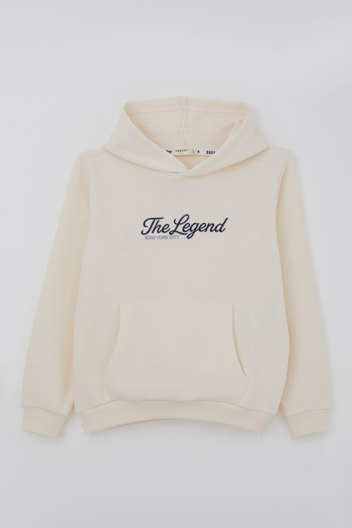 Breeze Erkek Çocuk Sweatshirt Kapüşonlu Yazı Nakışlı Krem (8 Yaş)