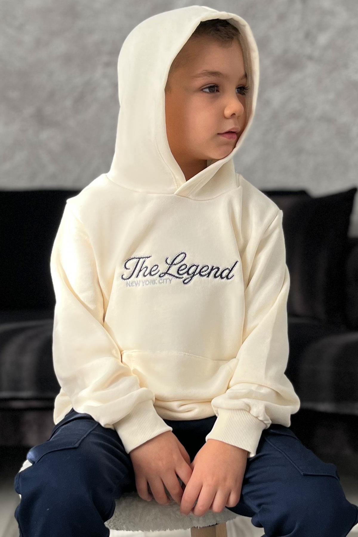Breeze Erkek Çocuk Sweatshirt Kapüşonlu Yazı Nakışlı Krem (8 Yaş)
