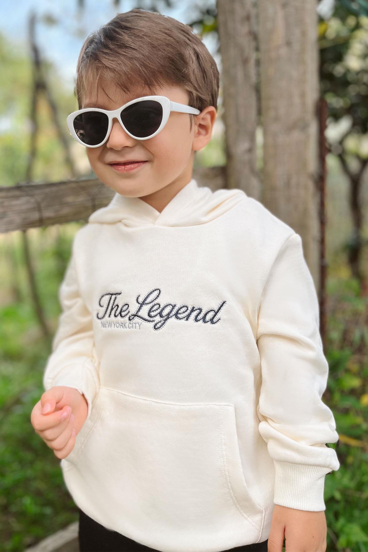 Breeze Erkek Çocuk Sweatshirt Kapüşonlu Yazı Nakışlı Krem (8 Yaş)