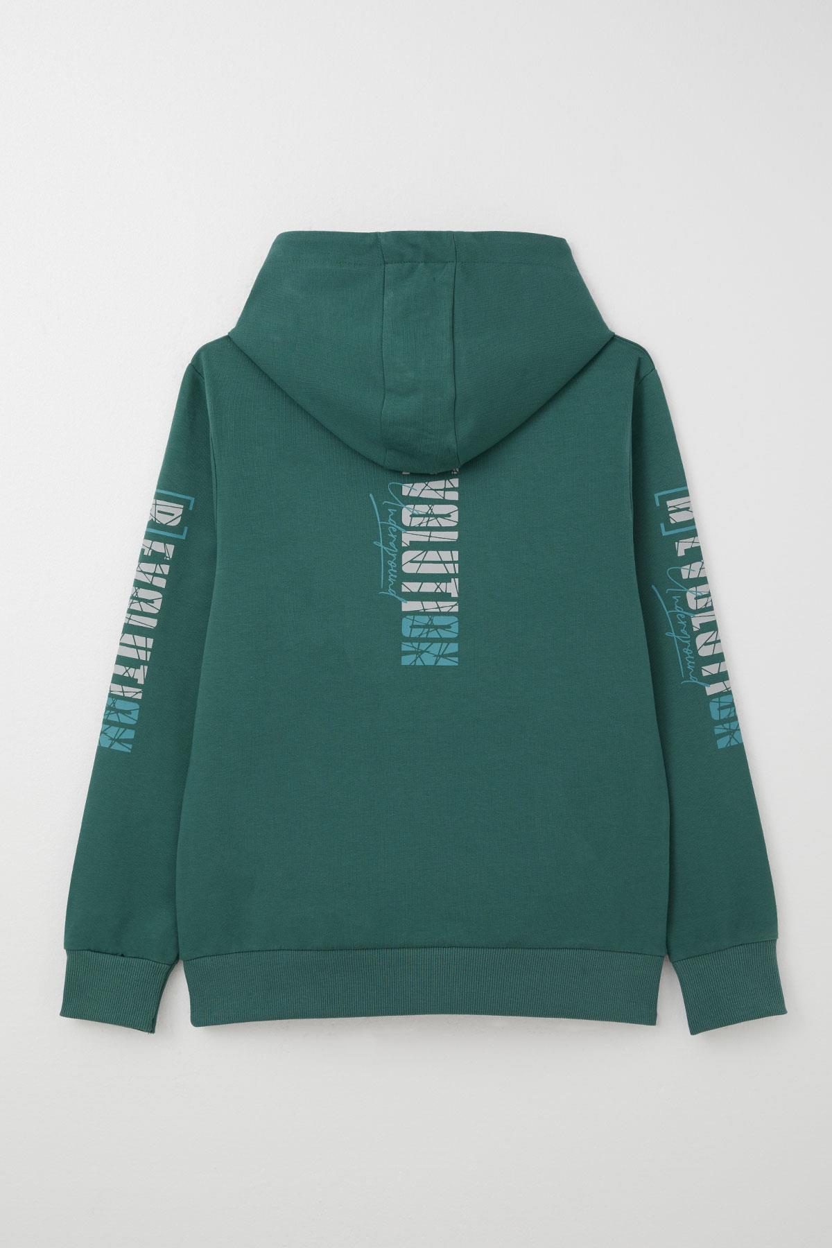 Breeze Erkek Çocuk Sweatshirt Kapüşonlu Kanguru Cepli Petrol Yeşili (9-16 Yaş)