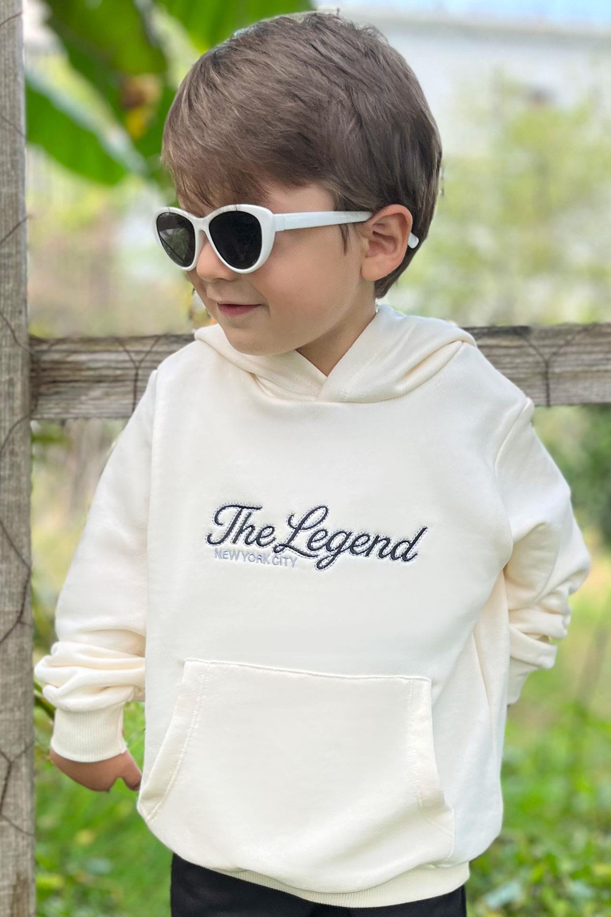 Breeze Erkek Çocuk Sweatshirt Kapüşonlu Yazı Nakışlı Krem (8 Yaş)