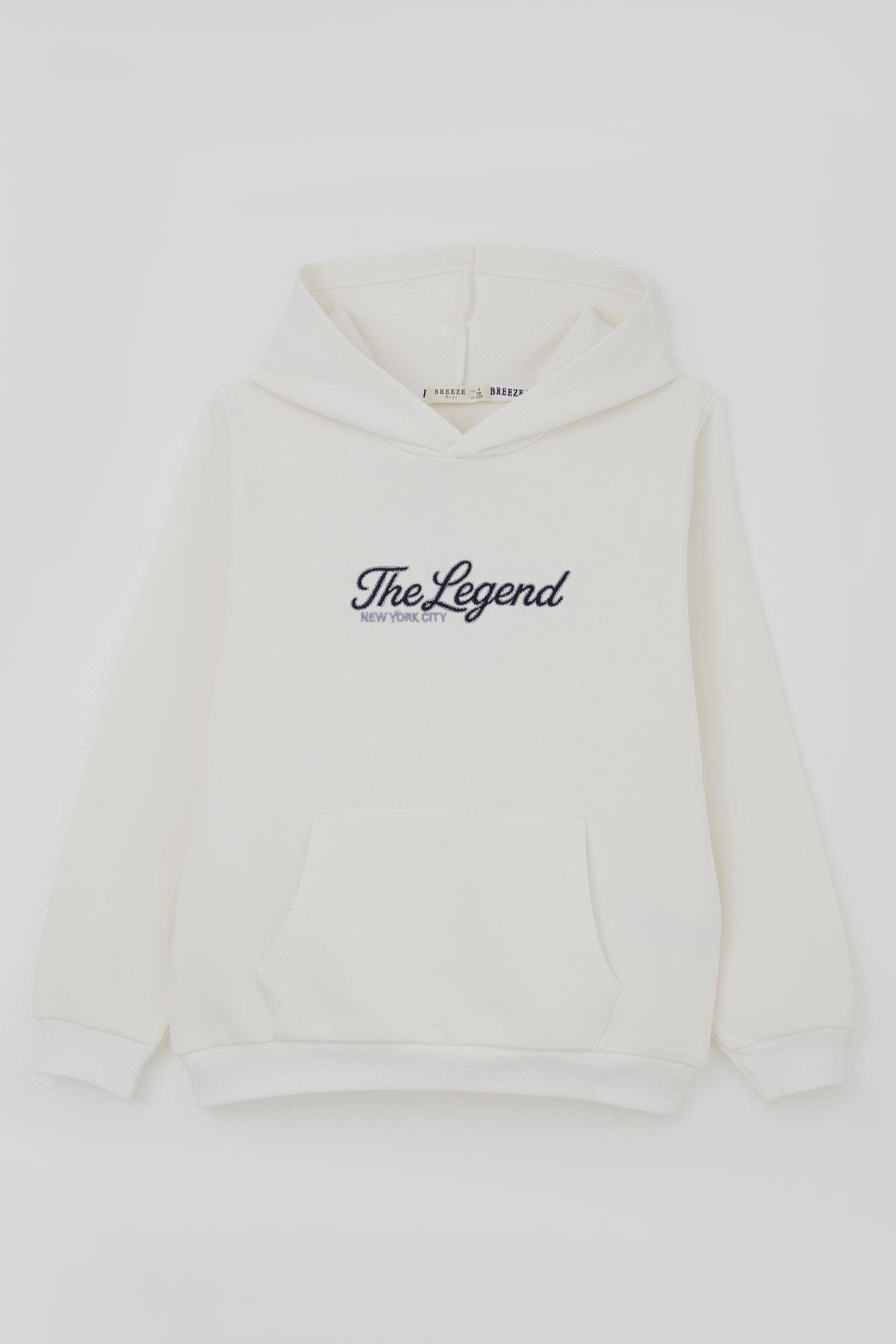 Breeze Erkek Çocuk Sweatshirt Kapüşonlu Yazı Nakışlı Ekru (4-8 Yaş)