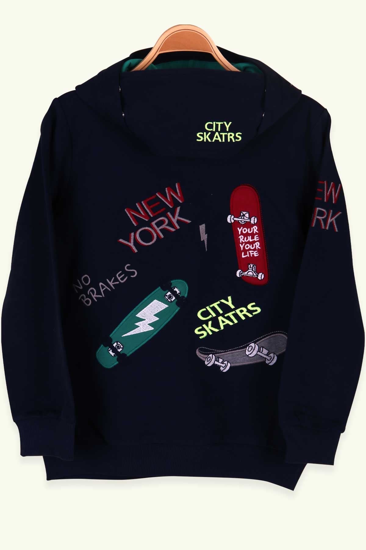 Breeze Erkek Çocuk Sweatshirt Kapüşonlu Kaykay Nakışlı Maskeli Lacivert (6-12 Yaş)