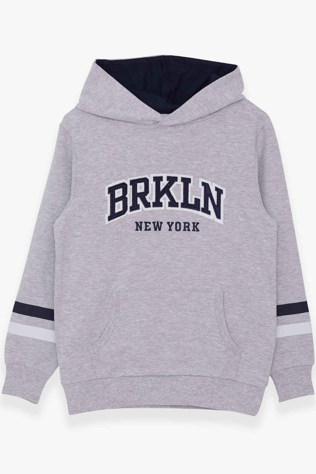 Breeze Erkek Çocuk Sweatshirt Kapüşonlu Nakışlı Gri Melanj (4-8 Yaş)