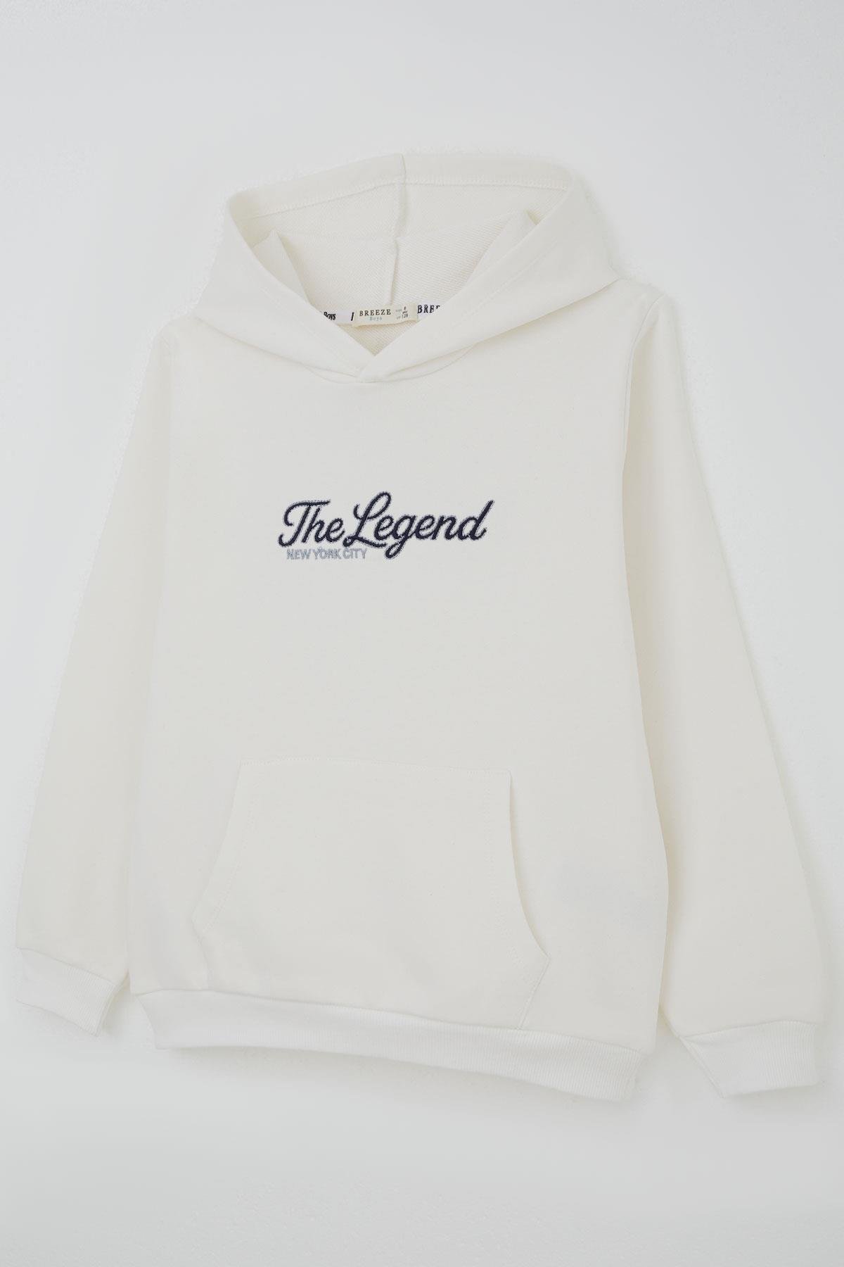 Breeze Erkek Çocuk Sweatshirt Kapüşonlu Yazı Nakışlı Ekru (4-8 Yaş)