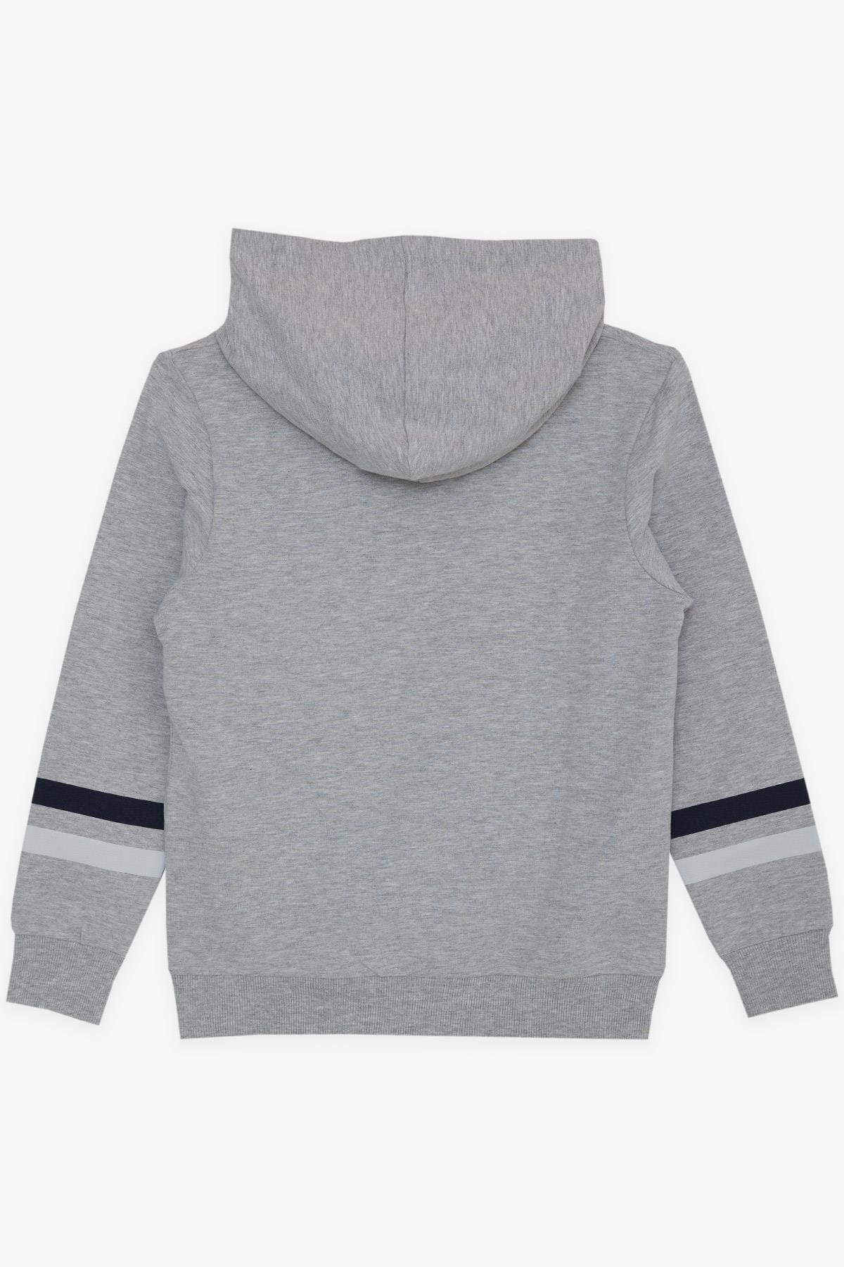 Breeze Erkek Çocuk Sweatshirt Kapüşonlu Nakışlı Gri Melanj (9-15 Yaş)