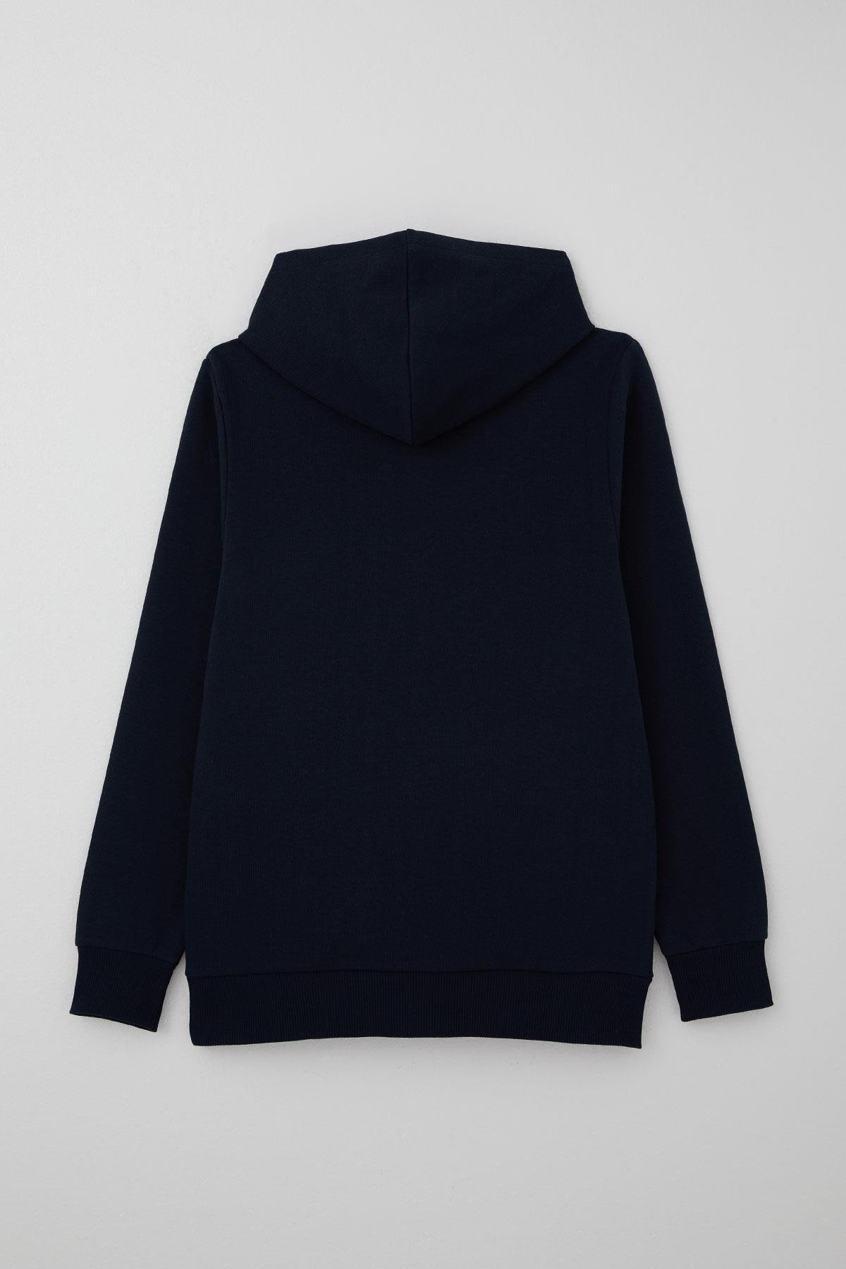 Breeze Erkek Çocuk Sweatshirt Kapüşonlu Yazı Baskılı Kanguru Cepli Lacivert (9-14 Yaş)