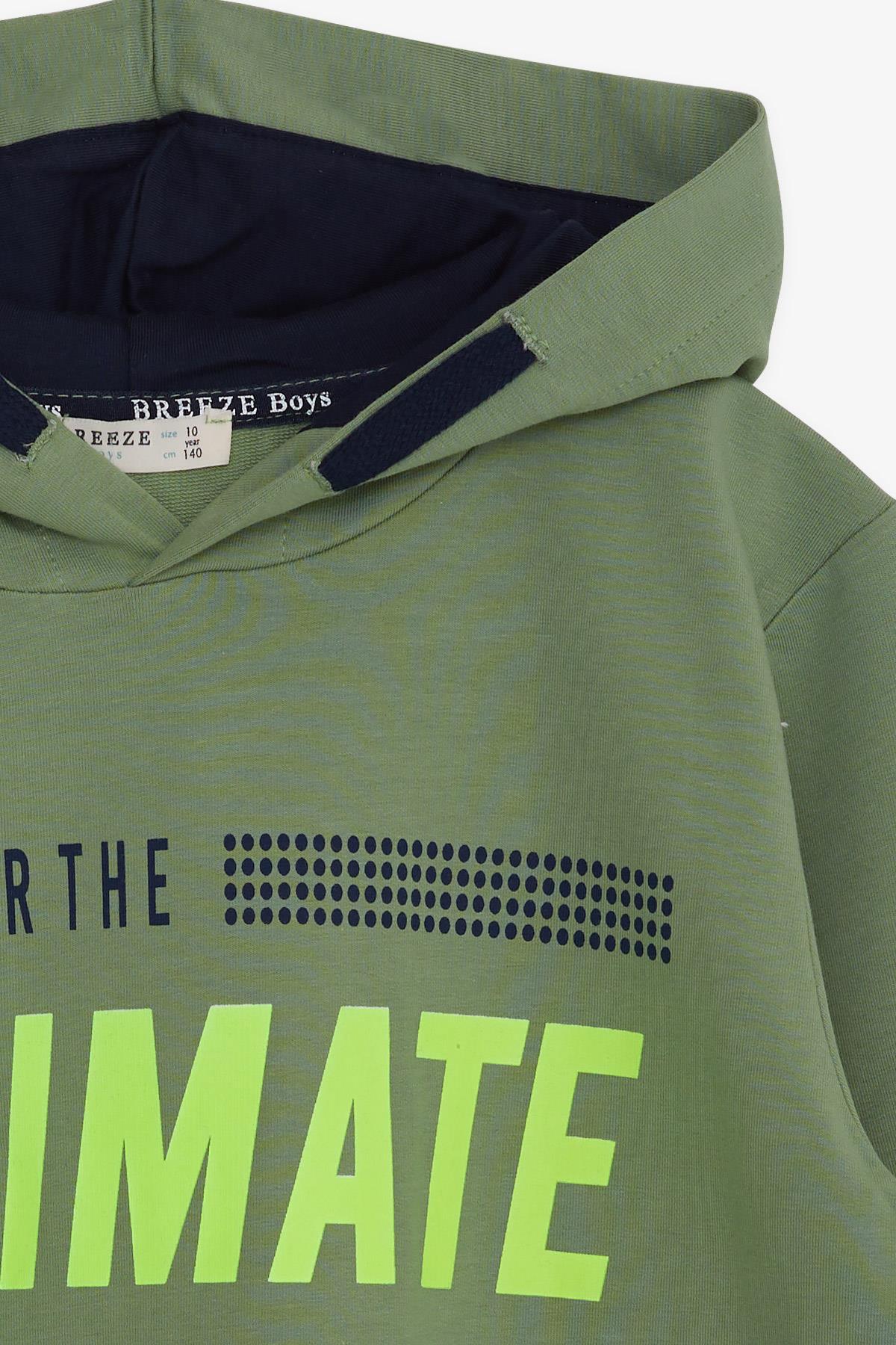Breeze Erkek Çocuk Sweatshirt Kapüşonlu Yazı Baskılı Mint Yeşili (8-14 Yaş)