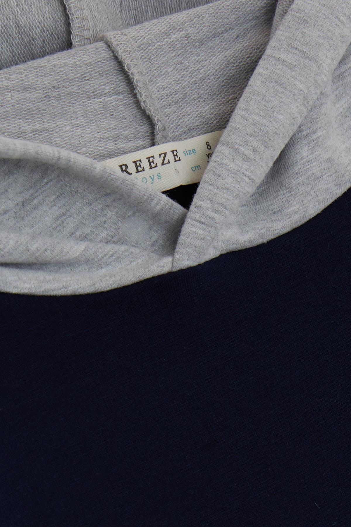 Breeze Erkek Çocuk Sweatshirt Kapüşonlu Yazı Baskılı Lacivert (8-14 Yaş)