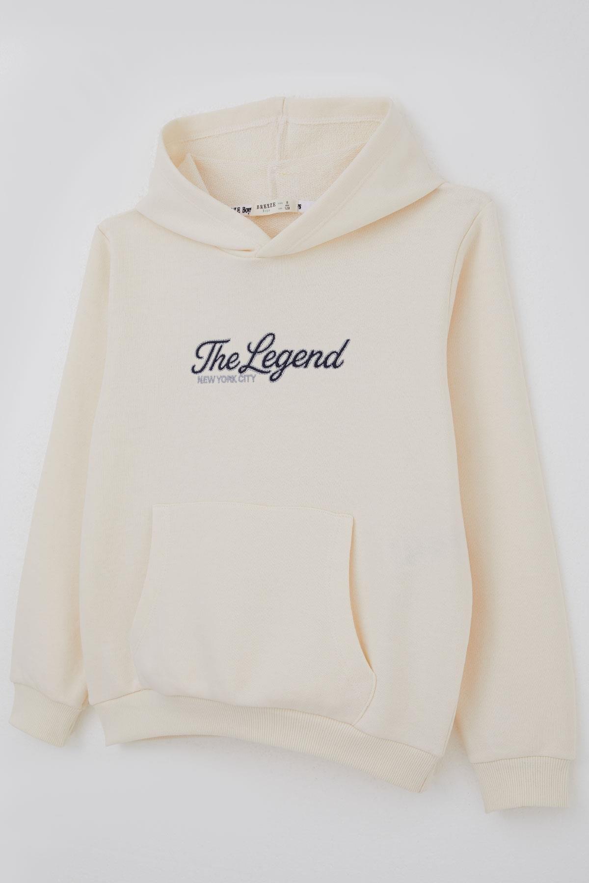 Breeze Erkek Çocuk Sweatshirt Kapüşonlu Yazı Nakışlı Krem (8 Yaş)