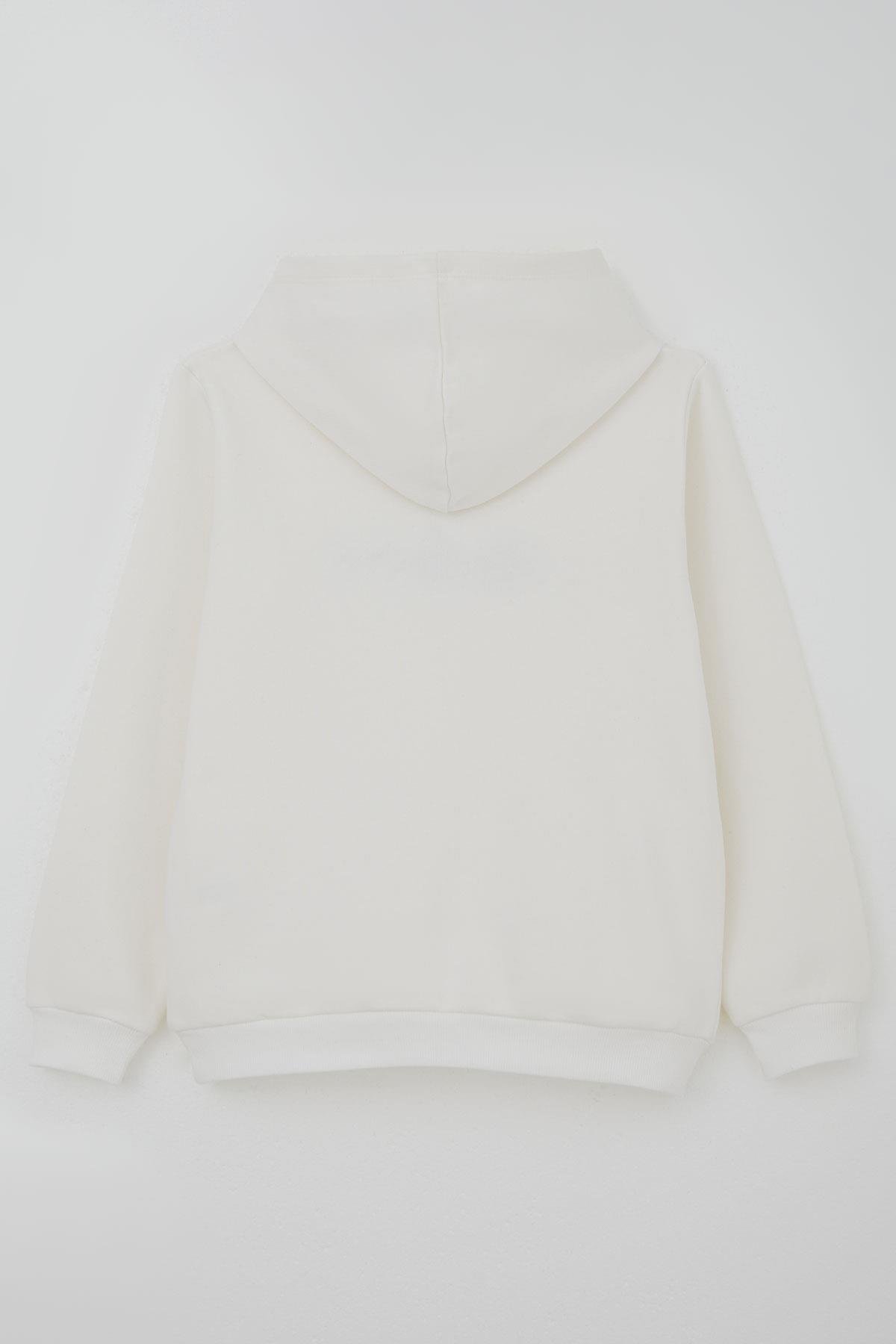 Breeze Erkek Çocuk Sweatshirt Kapüşonlu Yazı Nakışlı Ekru (4-8 Yaş)