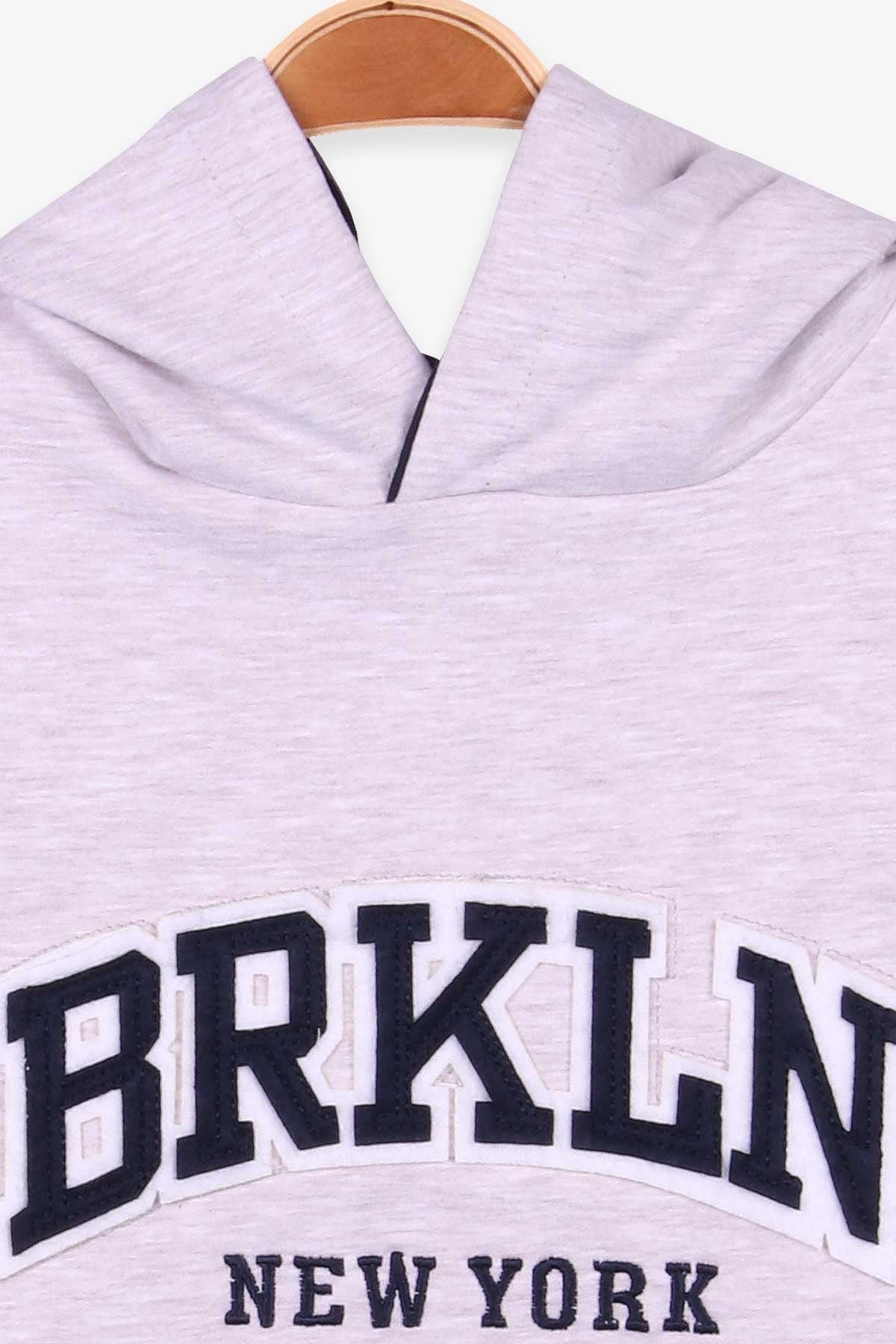 Breeze Erkek Çocuk Sweatshirt Kapüşonlu Nakışlı Bej Melanj (4-8 Yaş)