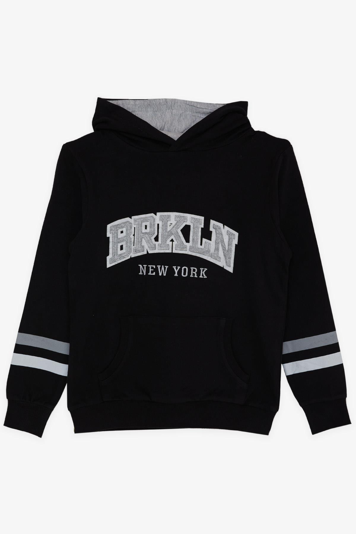 Breeze Erkek Çocuk Sweatshirt Kapuşonlu Nakışlı Siyah (9-15 Yaş)