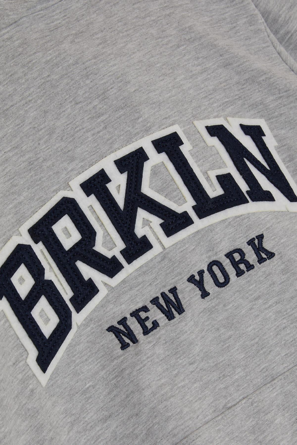 Breeze Erkek Çocuk Sweatshirt Kapüşonlu Nakışlı Gri Melanj (9-15 Yaş)
