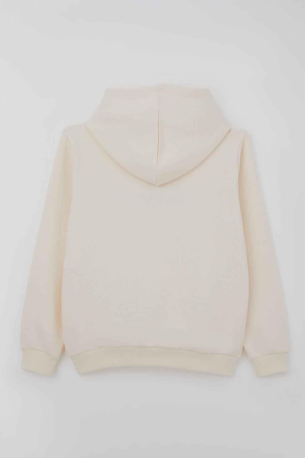 Breeze Erkek Çocuk Sweatshirt Kapüşonlu Yazı Nakışlı Krem (8 Yaş)