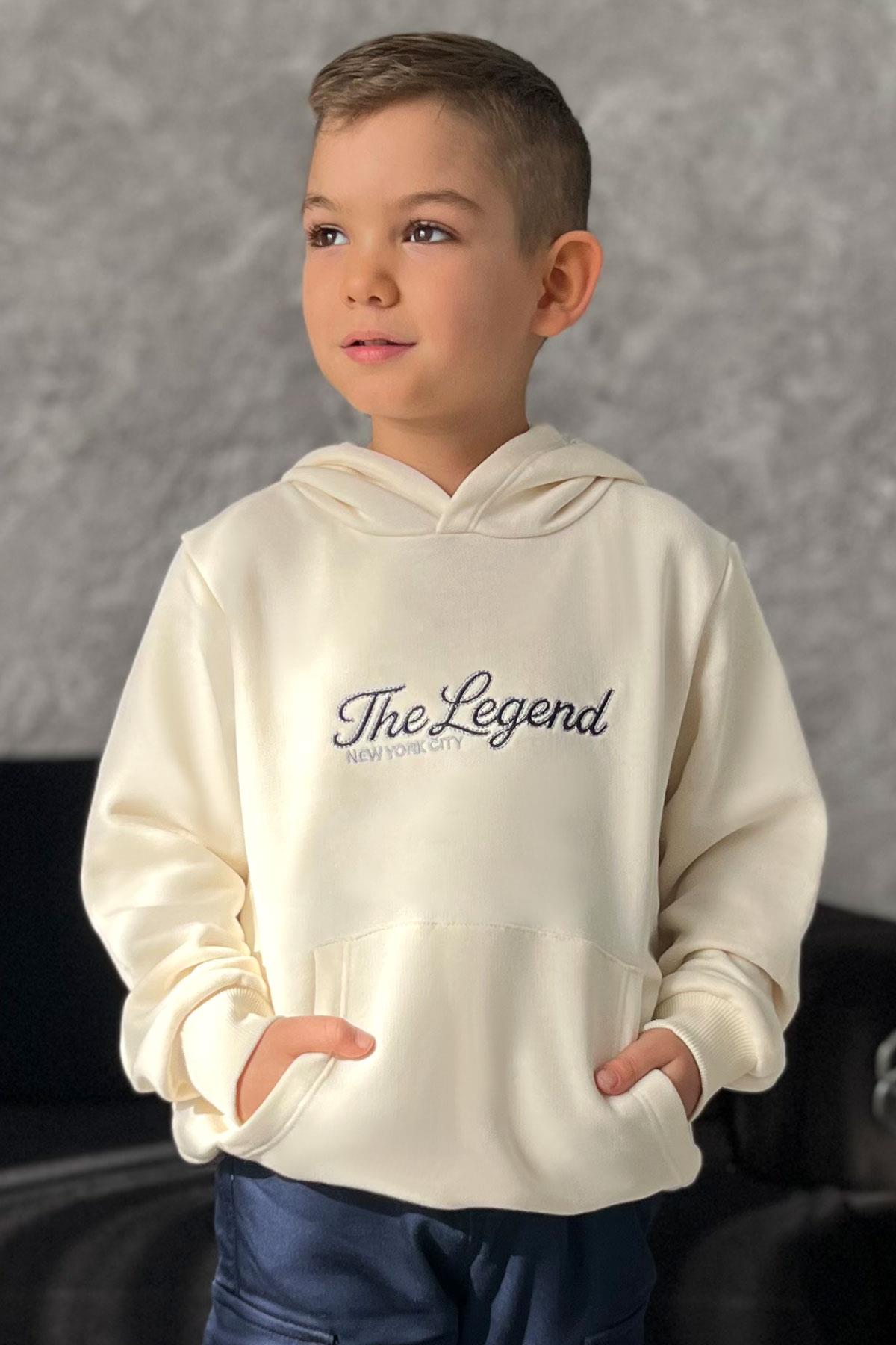 Breeze Erkek Çocuk Sweatshirt Kapüşonlu Yazı Nakışlı Krem (8 Yaş)