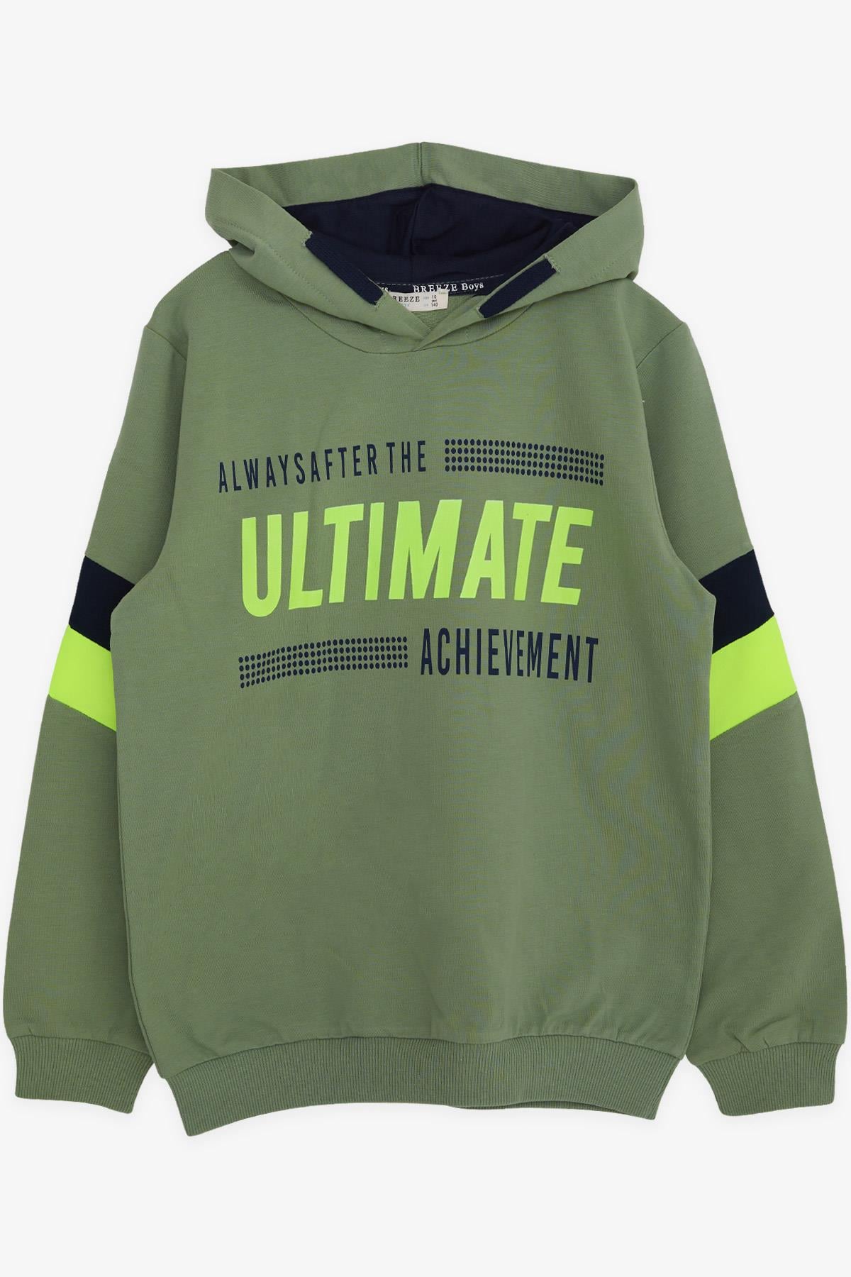 Breeze Erkek Çocuk Sweatshirt Kapüşonlu Yazı Baskılı Mint Yeşili (8-14 Yaş)