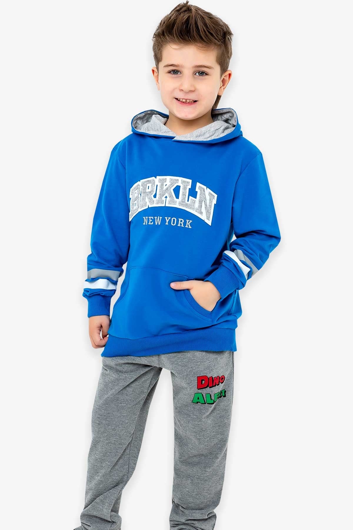 Breeze Erkek Çocuk Sweatshirt Kapüşonlu Nakışlı Saks Mavisi (9-15 Yaş)