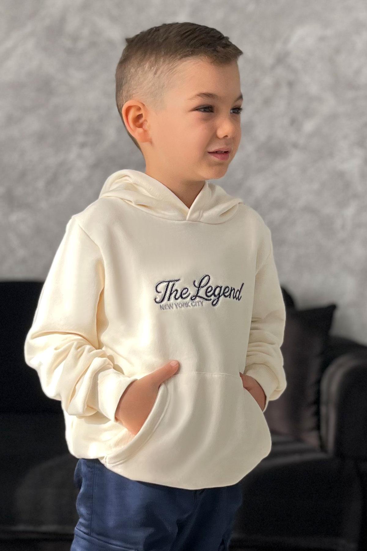 Breeze Erkek Çocuk Sweatshirt Kapüşonlu Yazı Nakışlı Krem (8 Yaş)