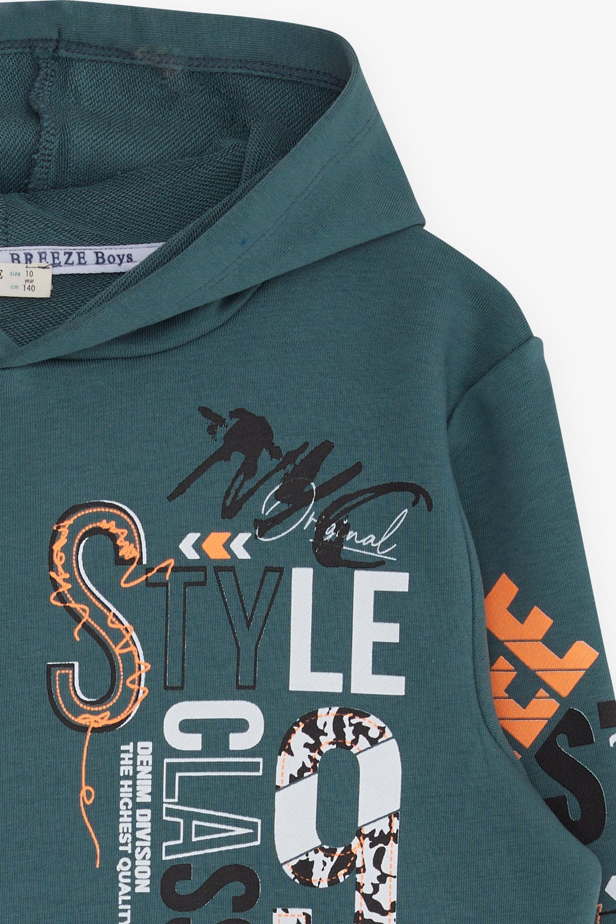 Breeze Erkek Çocuk Sweatshirt Kapüşonlu Kanguru Cepli Petrol Yeşili (10-11 Yaş)