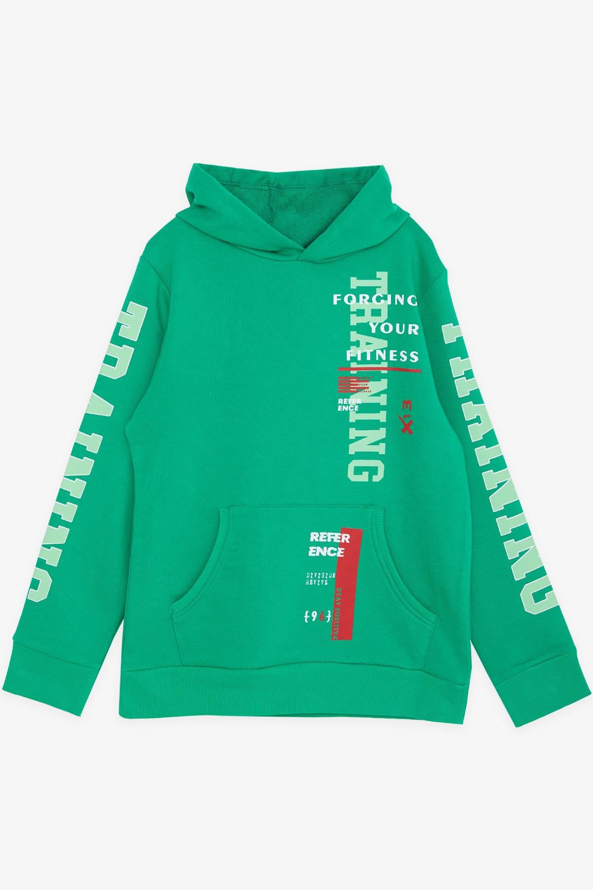 Breeze Erkek Çocuk Sweatshirt Kapüşonlu Kanguru Cepli Yeşil (9-14 Yaş)