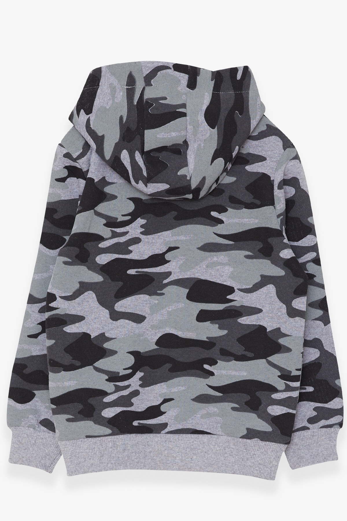 Breeze Erkek Çocuk Sweatshirt Kapüşonlu Kamuflaj Desenli Gri Melanj (6-10 Yaş)