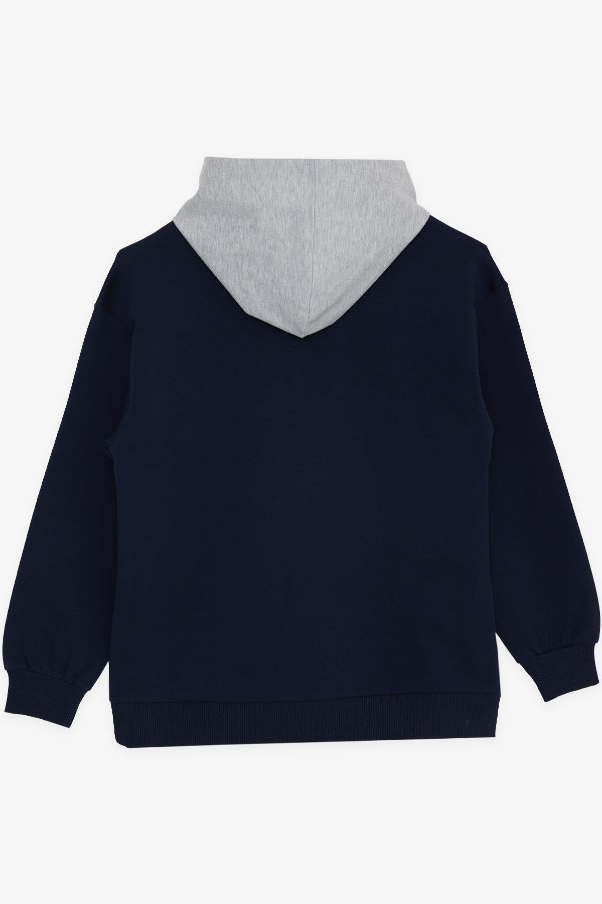 Breeze Erkek Çocuk Sweatshirt Kapüşonlu Yazı Baskılı Lacivert (8-14 Yaş)
