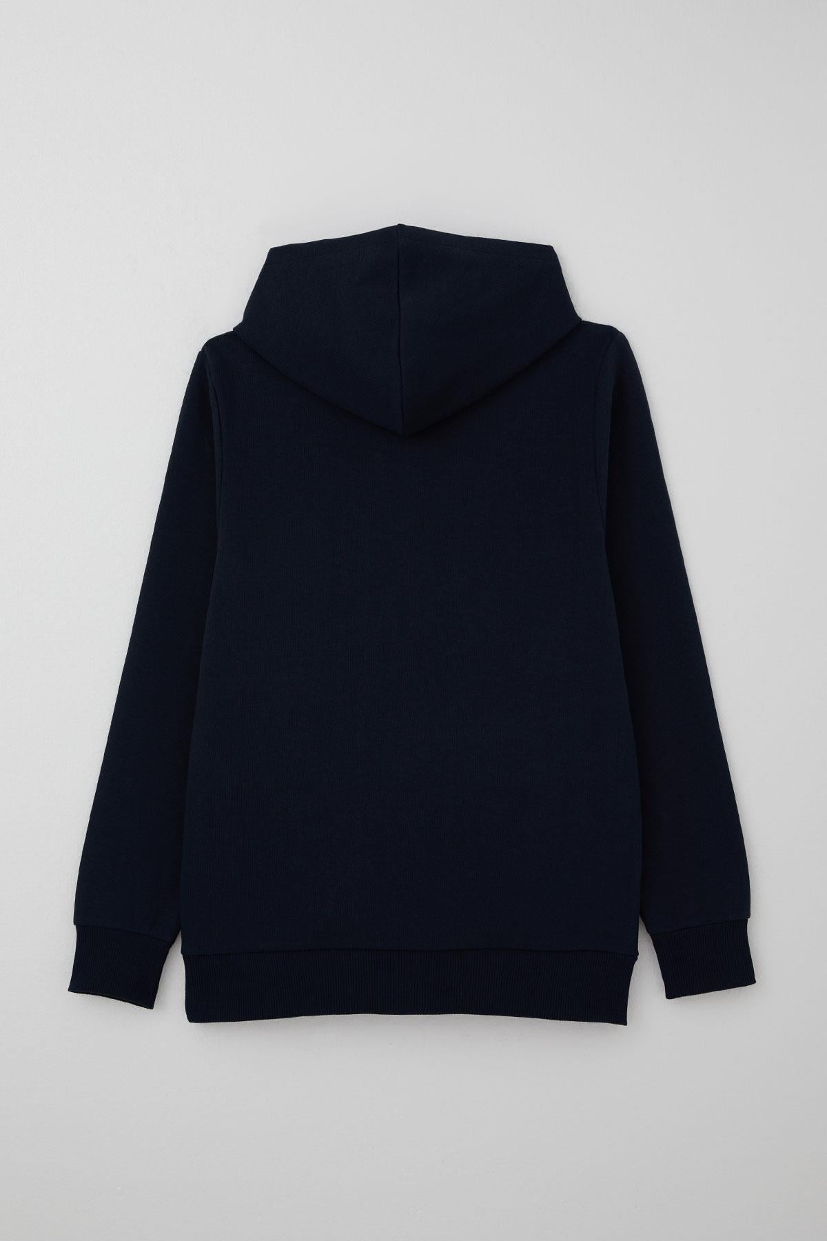 Breeze Erkek Çocuk Sweatshirt Kapüşonlu Yazı Baskılı Kanguru Cepli Lacivert (9-12 Yaş)