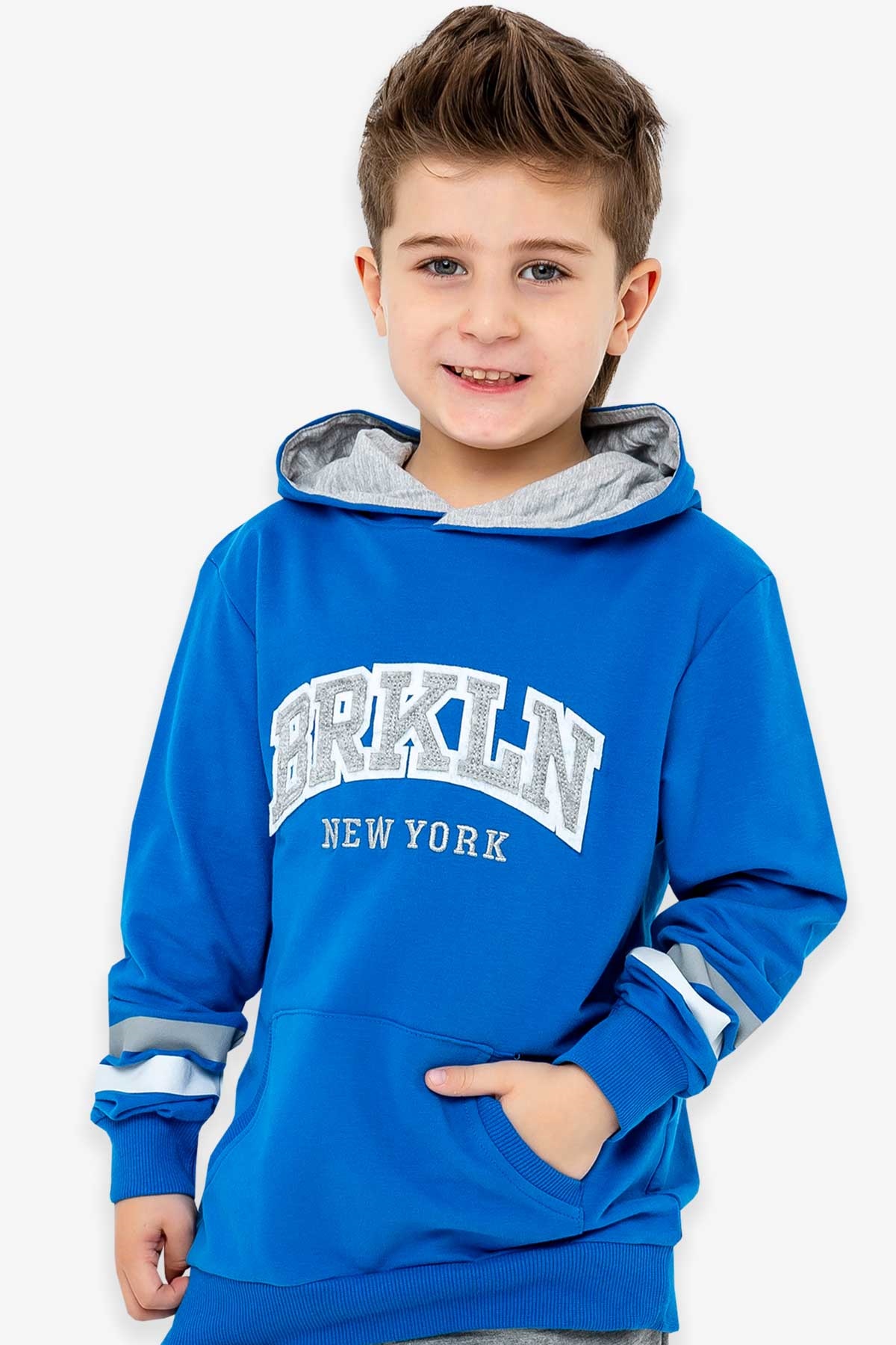 Breeze Erkek Çocuk Sweatshirt Kapüşonlu Nakışlı Saks Mavisi (9-15 Yaş)