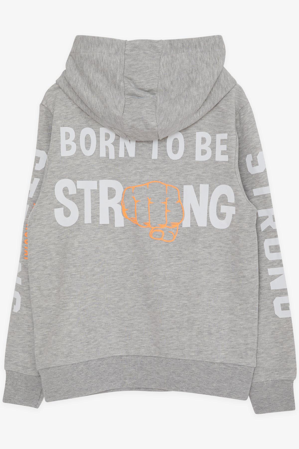 Breeze Erkek Çocuk Sweatshirt Kapüşonlu Yazı Baskılı Açık Gri Melanj (9-16 Yaş)