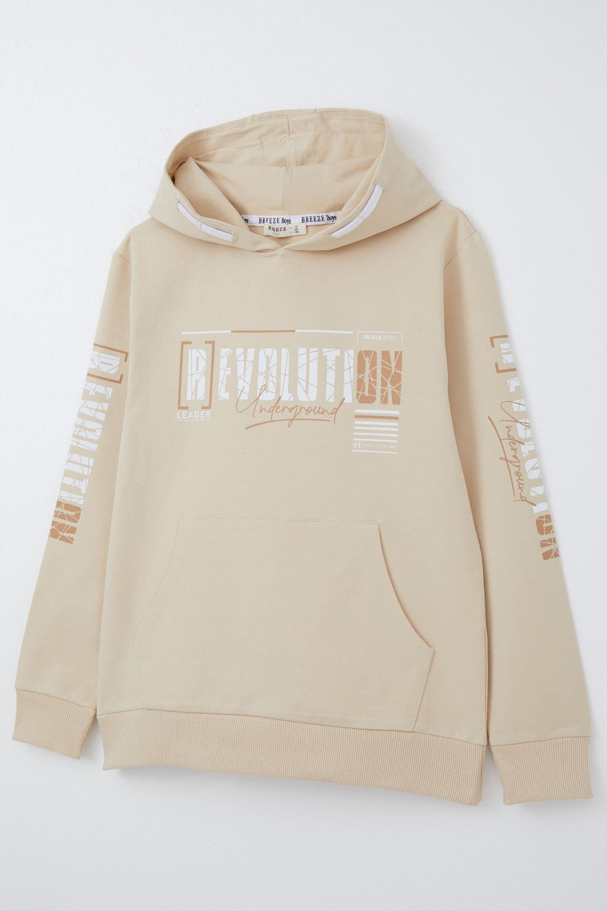 Breeze Erkek Çocuk Sweatshirt Kapüşonlu Kanguru Cepli Krem (9-16 Yaş)