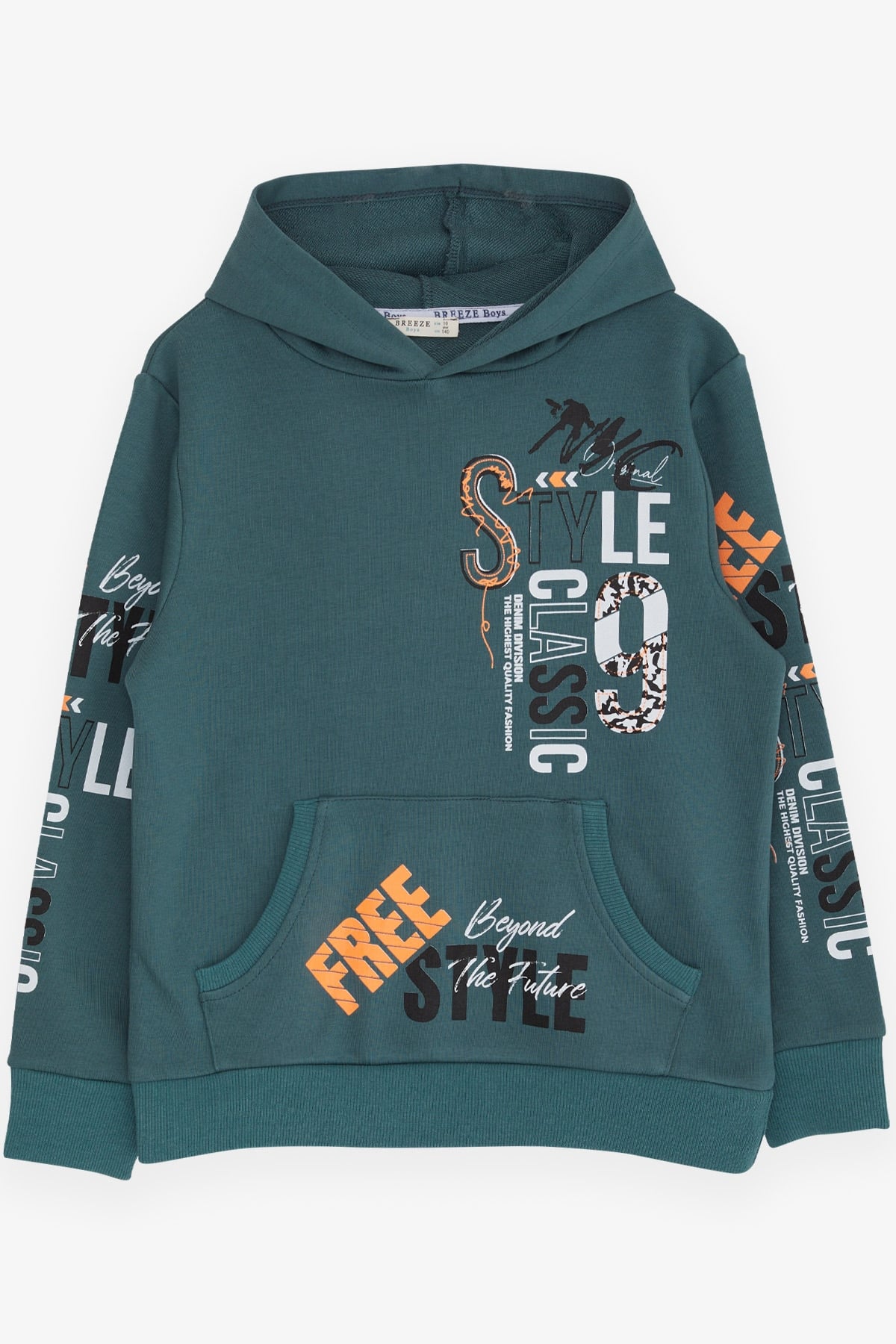 Breeze Erkek Çocuk Sweatshirt Kapüşonlu Kanguru Cepli Petrol Yeşili (10-11 Yaş)