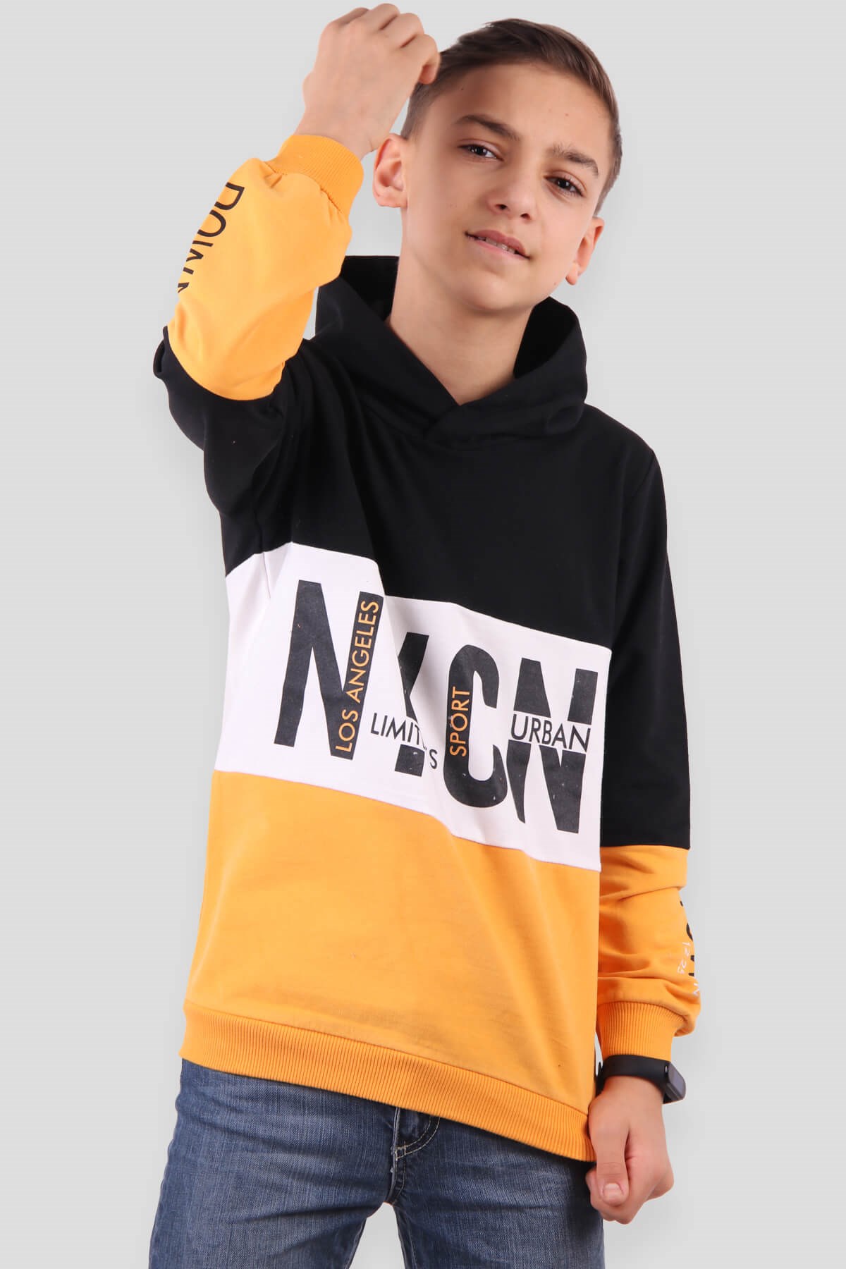 Breeze Erkek Çocuk Sweatshirt Kapüşonlu Sarı-Siyah (8-14 Yaş)