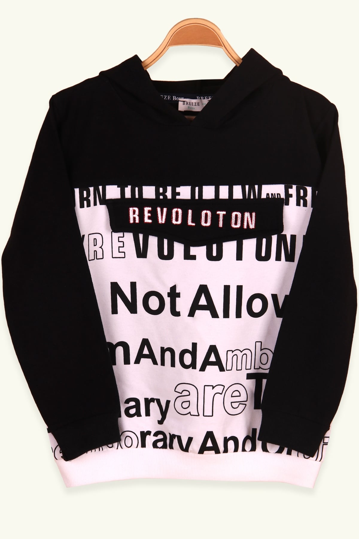 Breeze Erkek Çocuk Sweatshirt Kapüşonlu Nakışlı Siyah (6-12 Yaş)