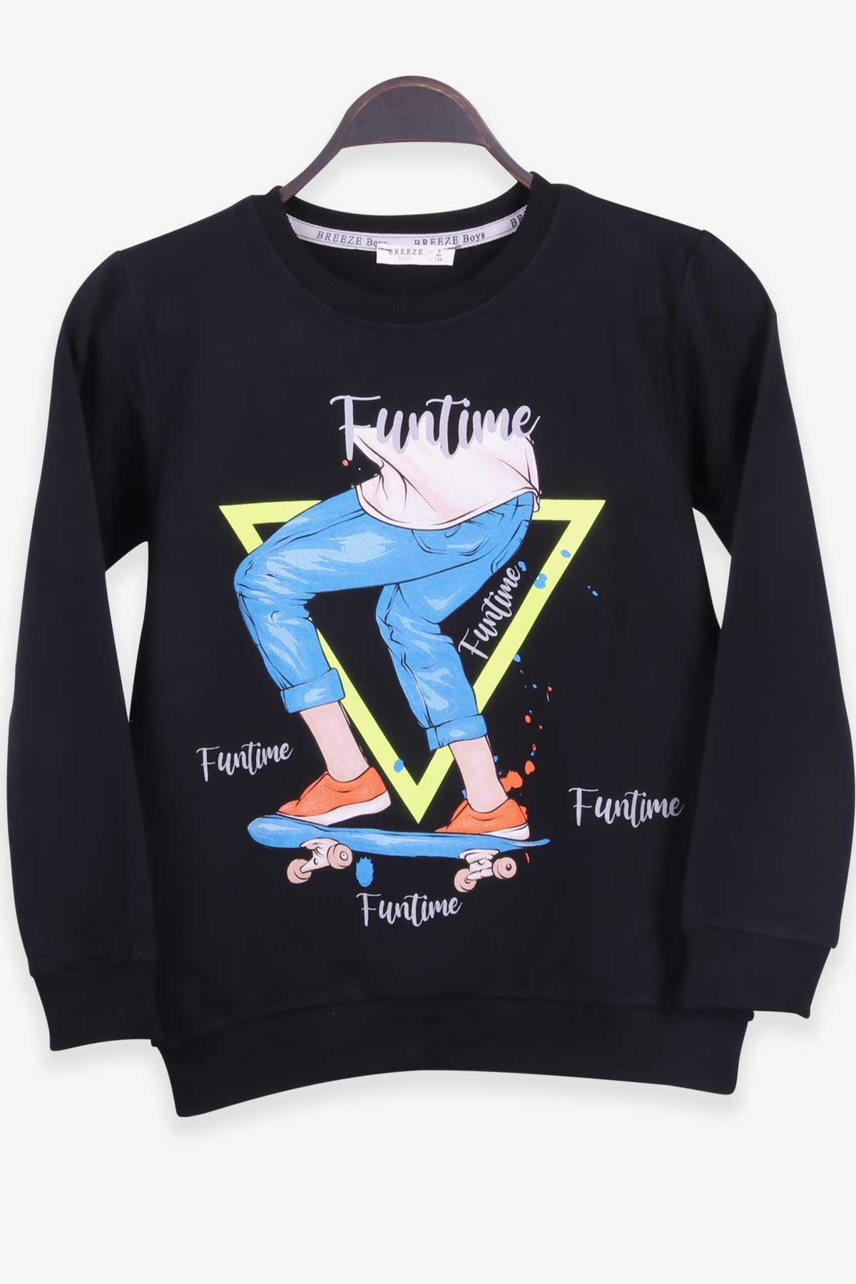 Breeze Erkek Çocuk Sweatshirt Kaykay Baskılı Siyah (9-14 Yaş)