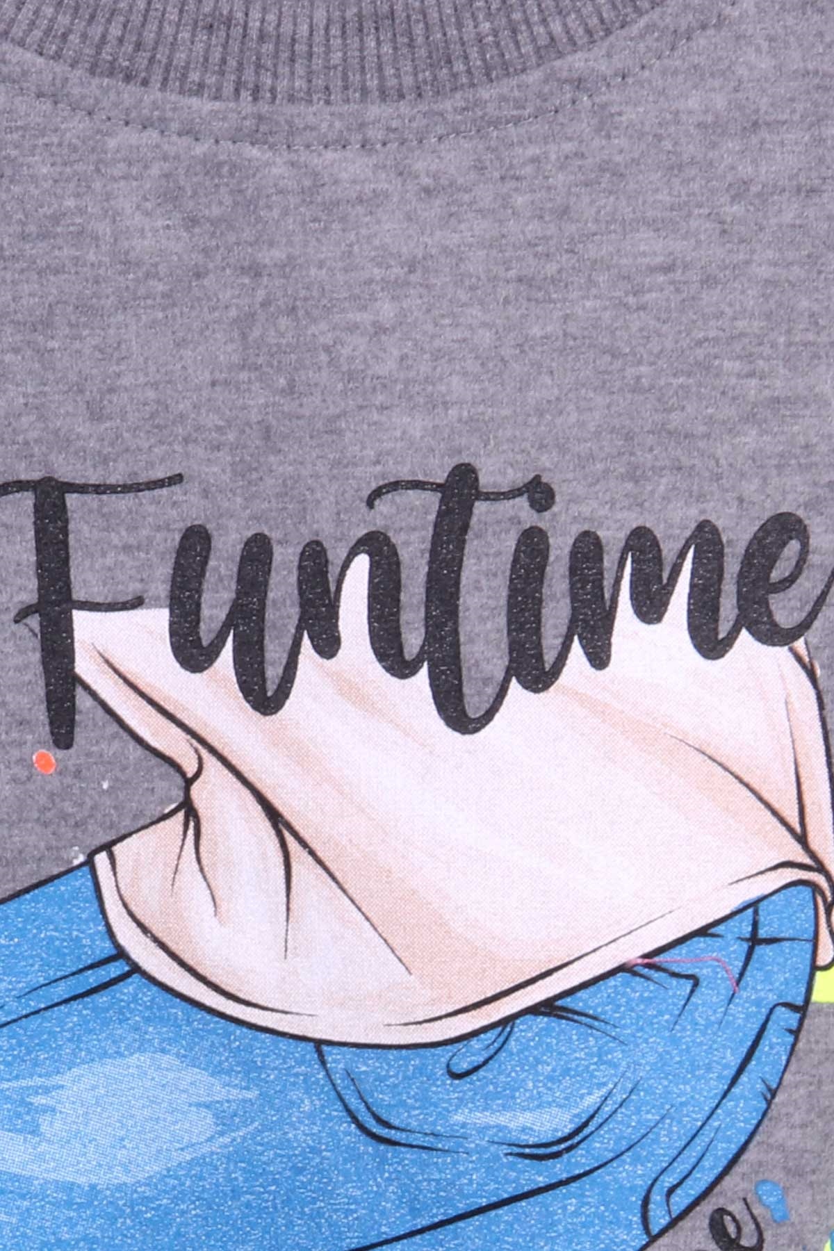 Breeze Erkek Çocuk Sweatshirt Kaykay Baskılı Füme (9-14 Yaş)