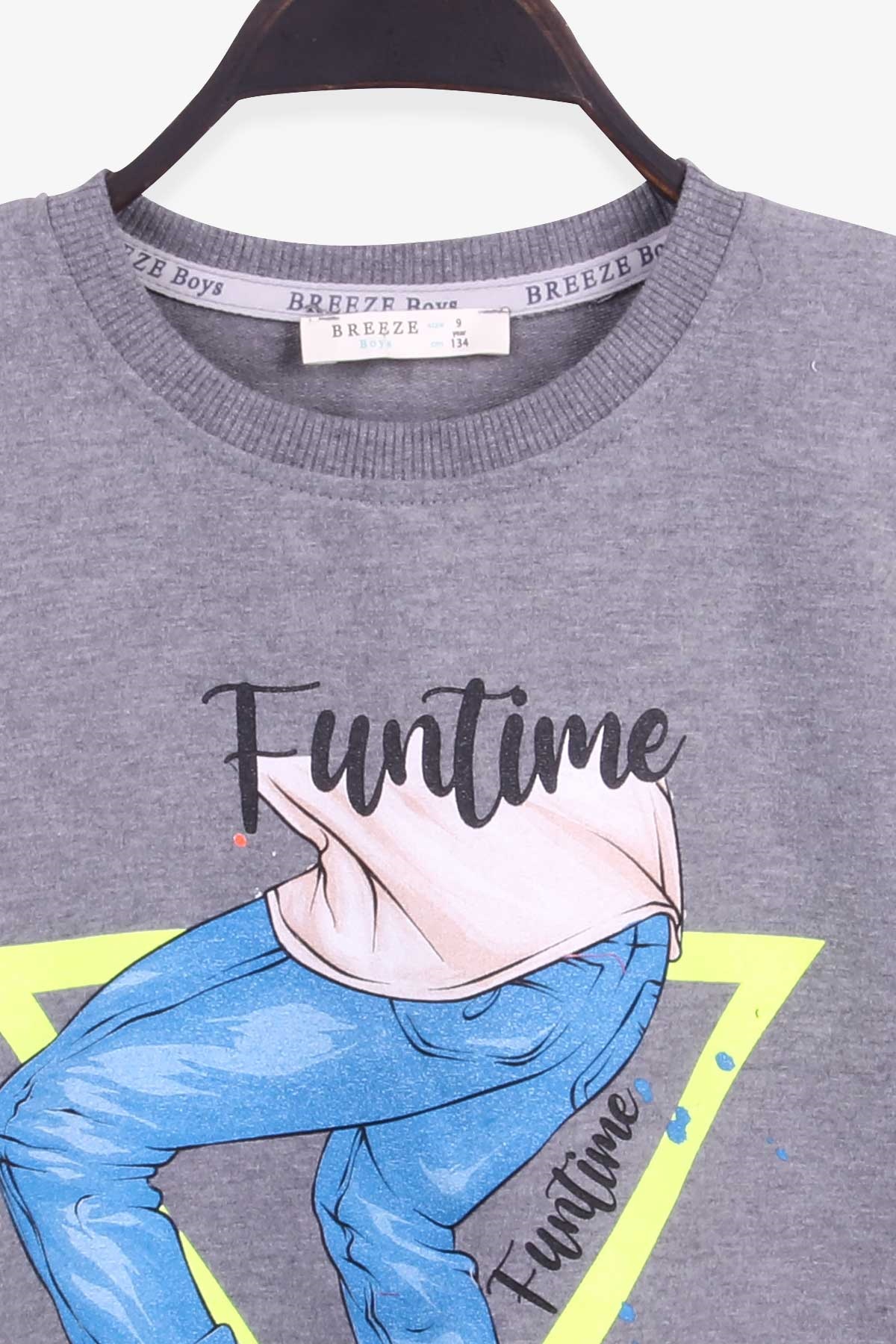 Breeze Erkek Çocuk Sweatshirt Kaykay Baskılı Füme (9-14 Yaş)