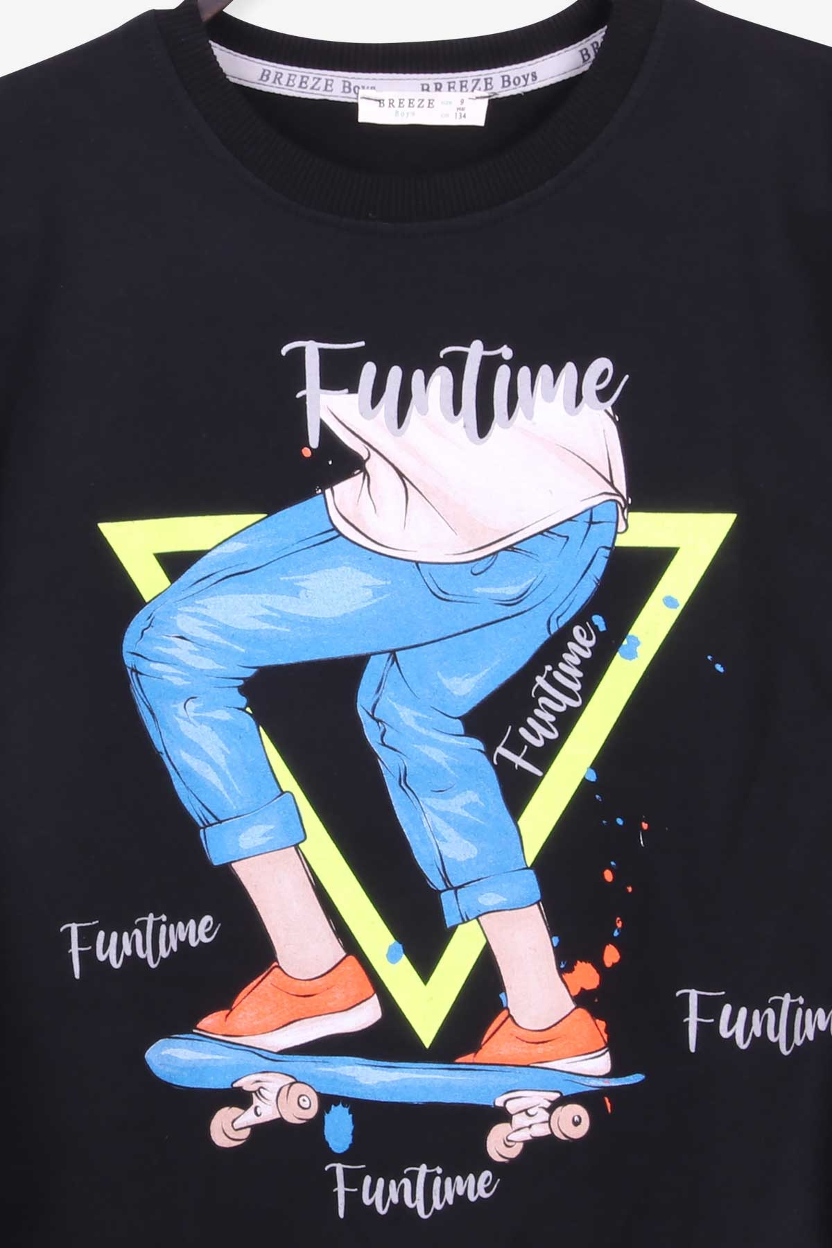 Breeze Erkek Çocuk Sweatshirt Kaykay Baskılı Siyah (9-14 Yaş)
