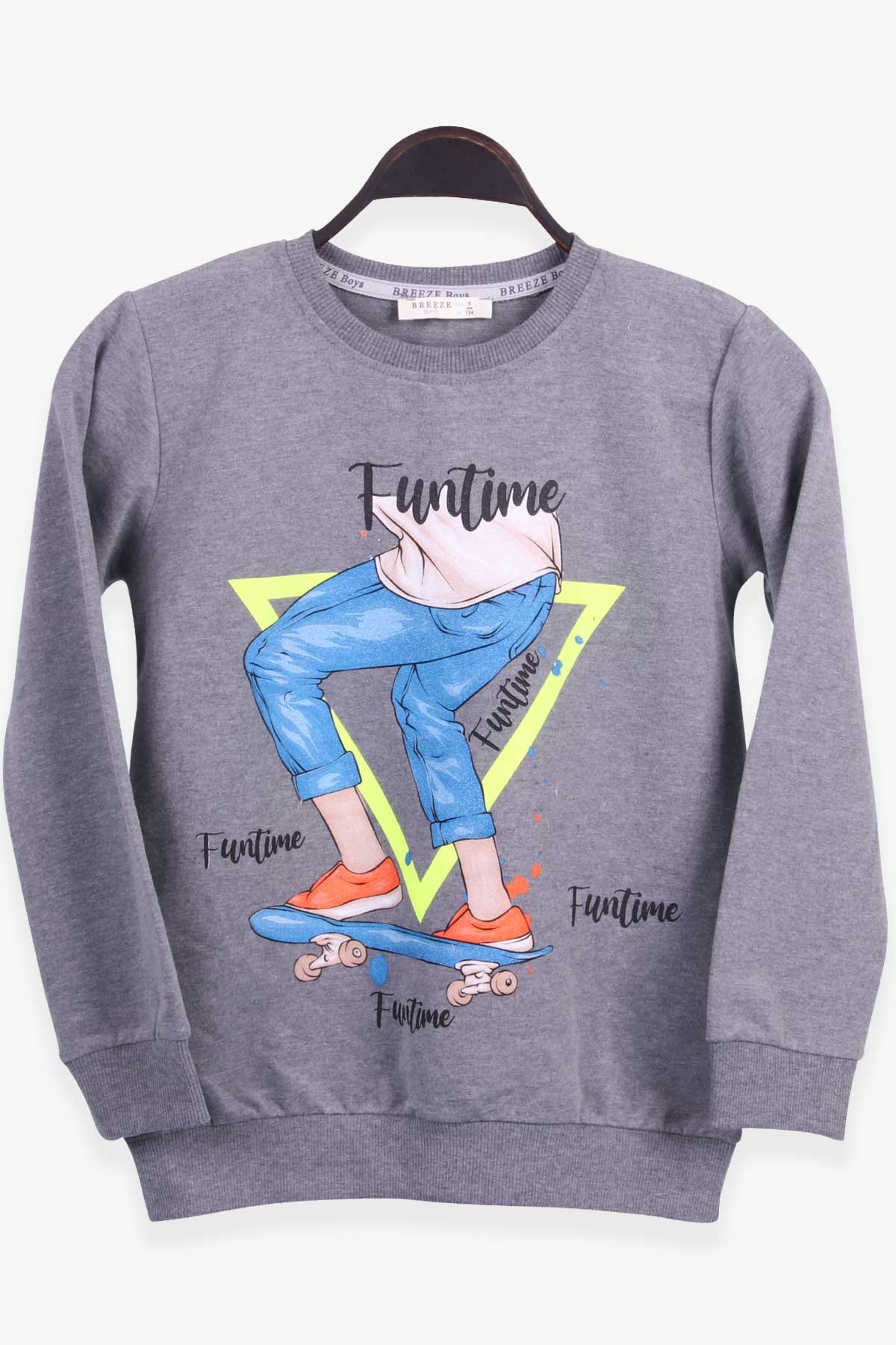 Breeze Erkek Çocuk Sweatshirt Kaykay Baskılı Füme (9-14 Yaş)