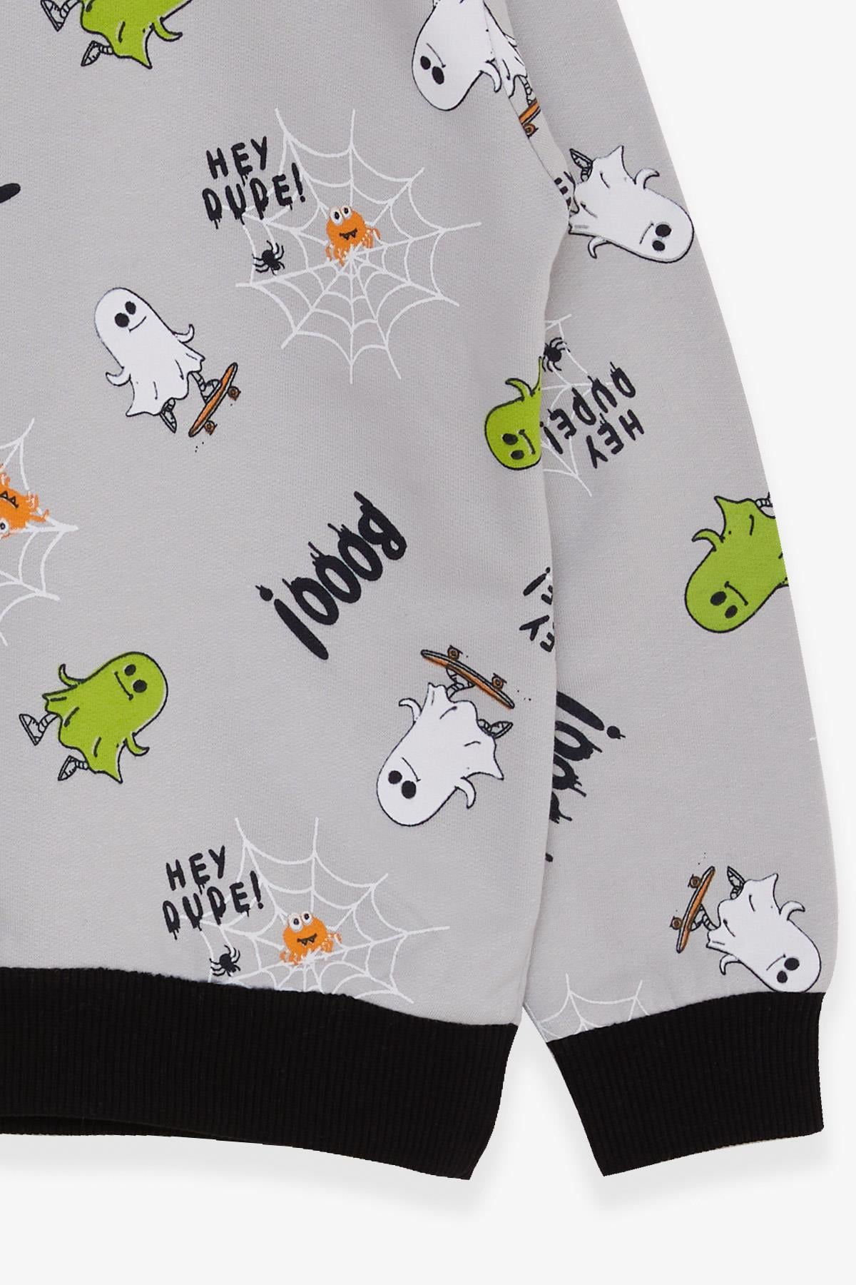 Breeze Erkek Çocuk Sweatshirt Kaykaylı Hayalet Desenli Açık Gri (1.5-5 Yaş)