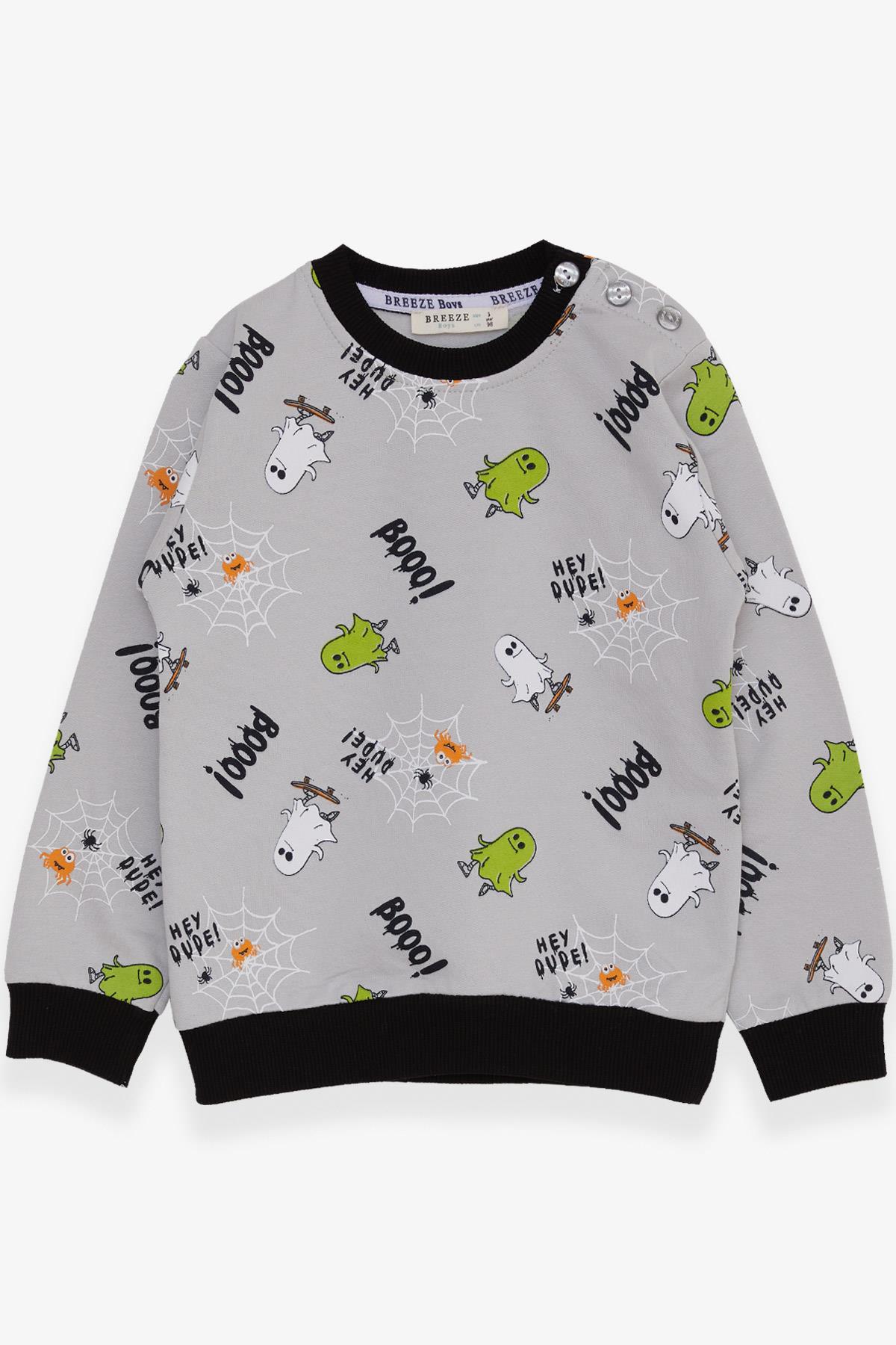 Breeze Erkek Çocuk Sweatshirt Kaykaylı Hayalet Desenli Açık Gri (1.5-5 Yaş)