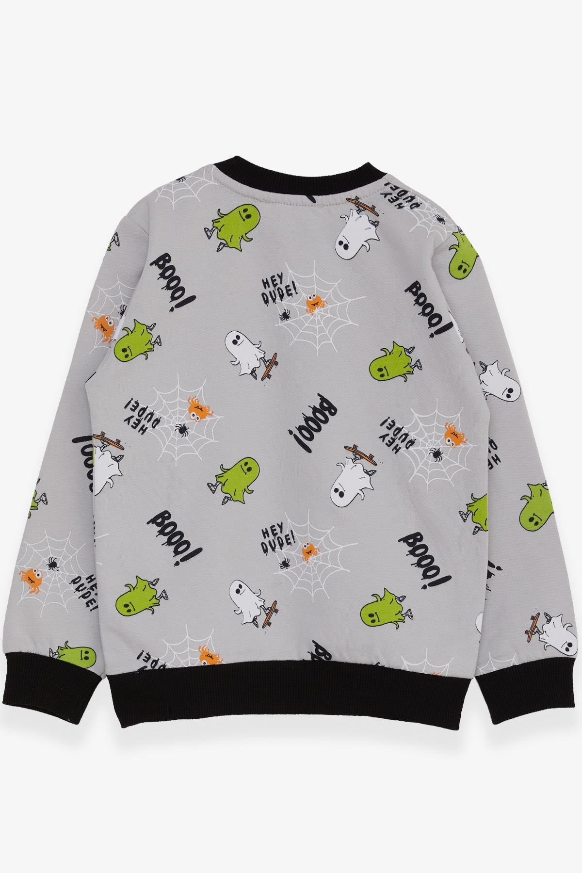 Breeze Erkek Çocuk Sweatshirt Kaykaylı Hayalet Desenli Açık Gri (1.5-5 Yaş)