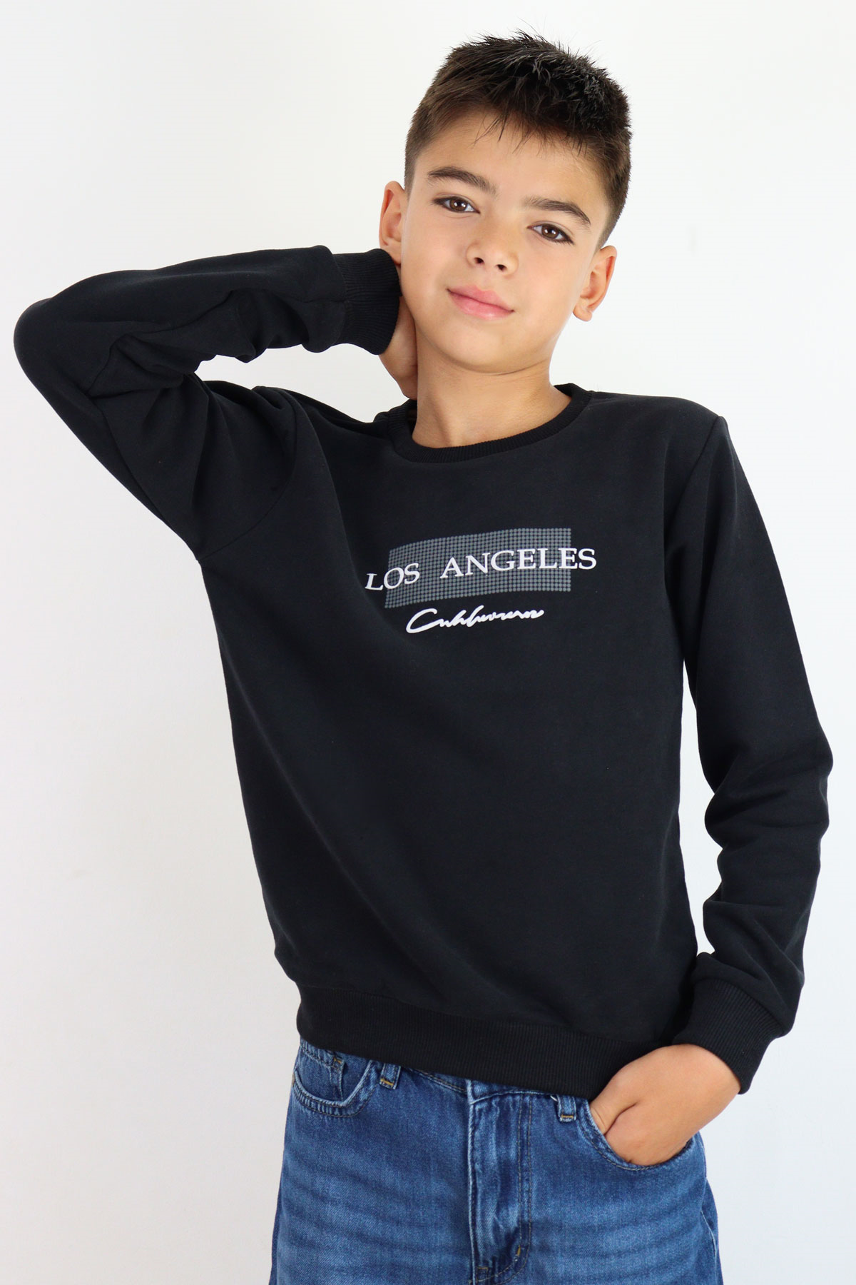 Breeze Erkek Çocuk Sweatshirt Los Angeles Yazı Baskılı Siyah (8-14 Yaş)