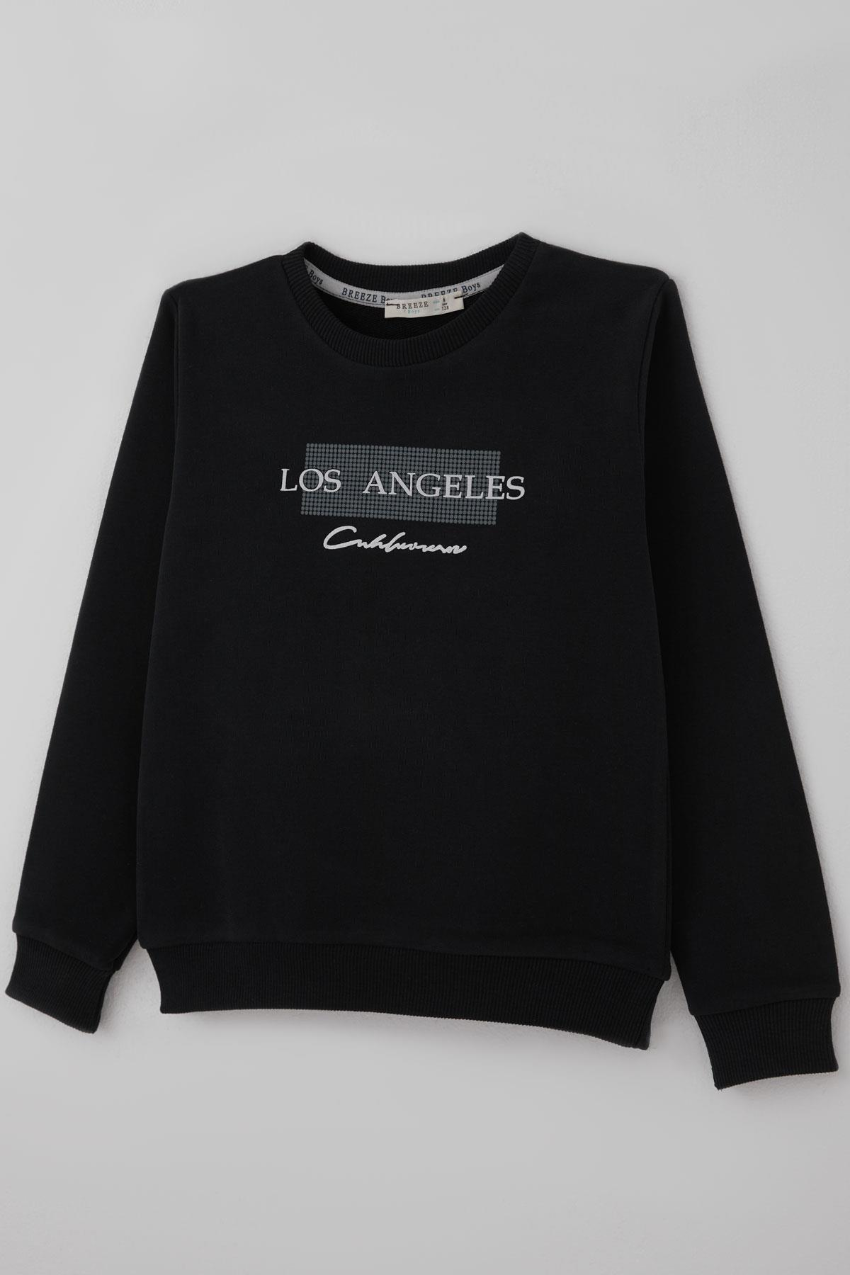 Breeze Erkek Çocuk Sweatshirt Los Angeles Yazı Baskılı Siyah (8-14 Yaş)