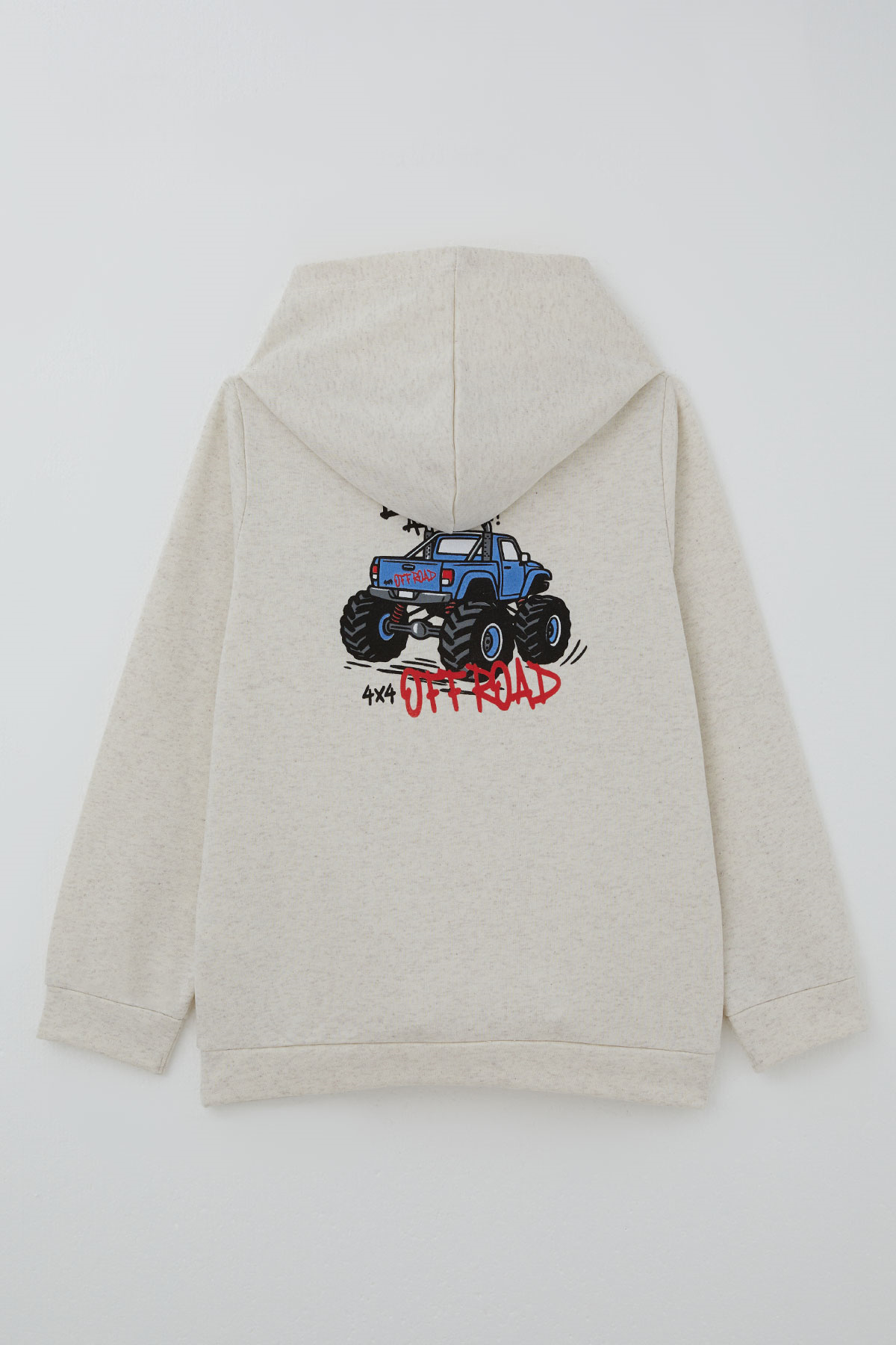 Breeze Erkek Çocuk Sweatshirt Macera Temalı Arazi Aracı Sırt Baskı Detaylı Bej Melanj (4-8 Yaş)
