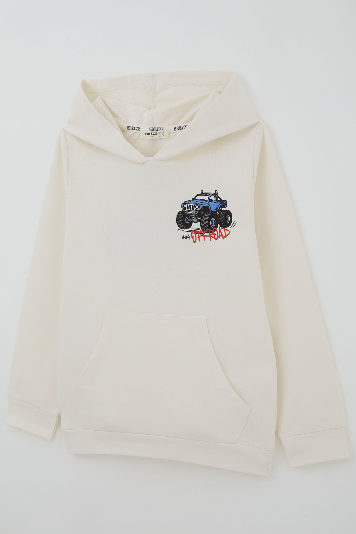 Breeze Erkek Çocuk Sweatshirt Macera Temalı Arazi Aracı Sırt Baskı Detaylı Krem (4-8 Yaş)