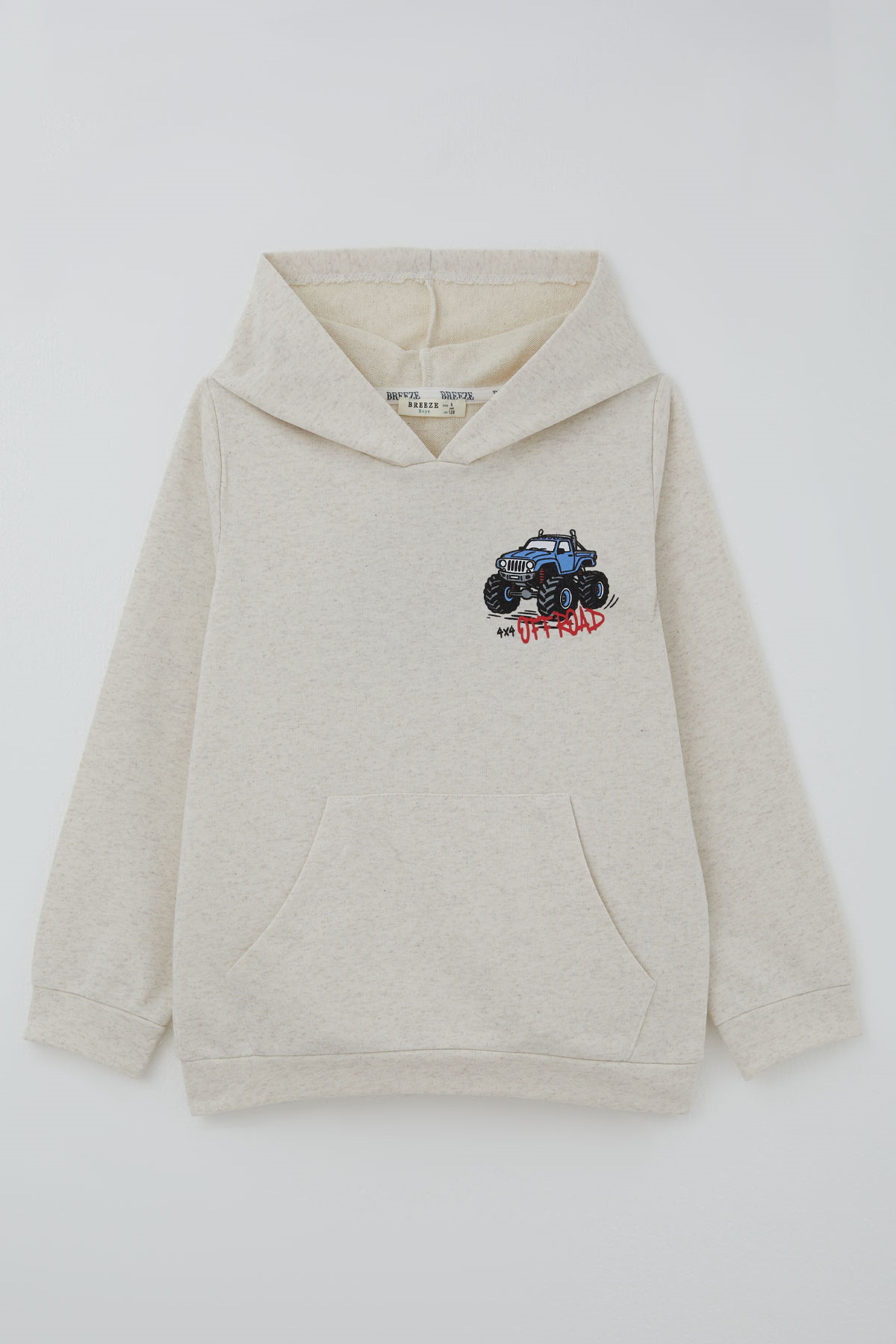Breeze Erkek Çocuk Sweatshirt Macera Temalı Arazi Aracı Sırt Baskı Detaylı Bej Melanj (4-8 Yaş)
