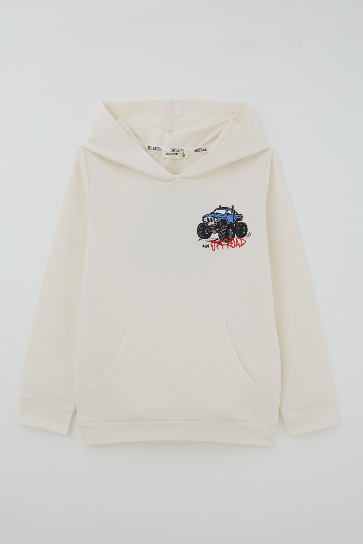 Breeze Erkek Çocuk Sweatshirt Macera Temalı Arazi Aracı Sırt Baskı Detaylı Krem (4-8 Yaş)